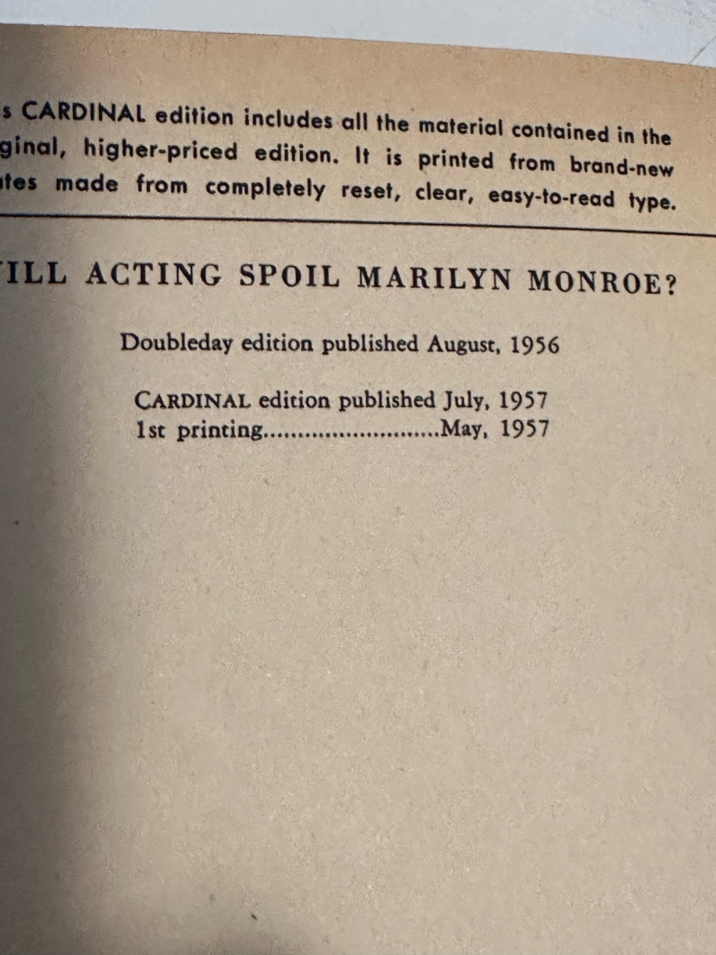 Marilyn Monroe movie star legend rare pocket book 1957