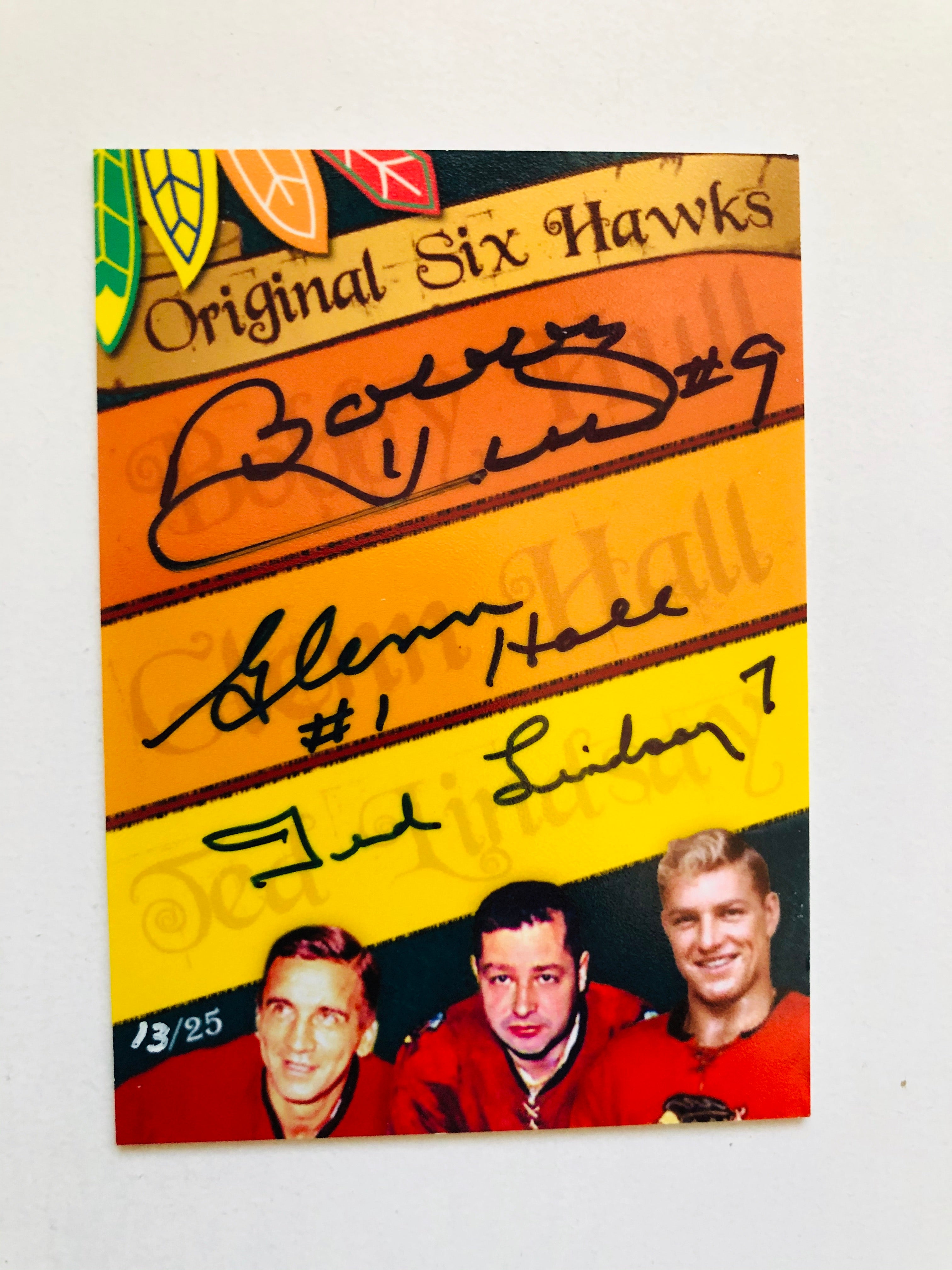 Chicago Black Hawks hockey legends triple autograph insert card 13/25