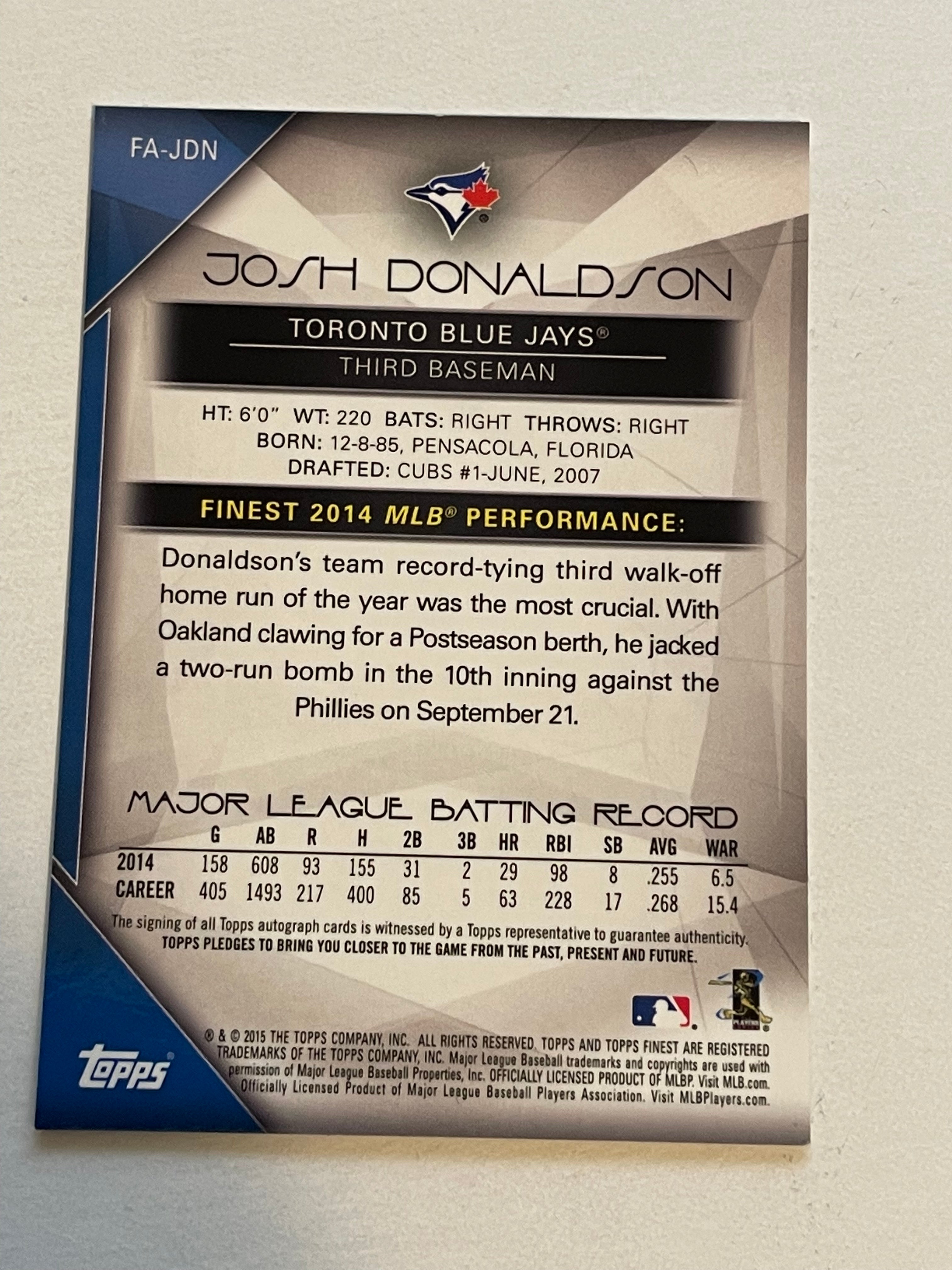 Toronto Blue jays Josh Donaldson Topps finest autograph insert baseball card