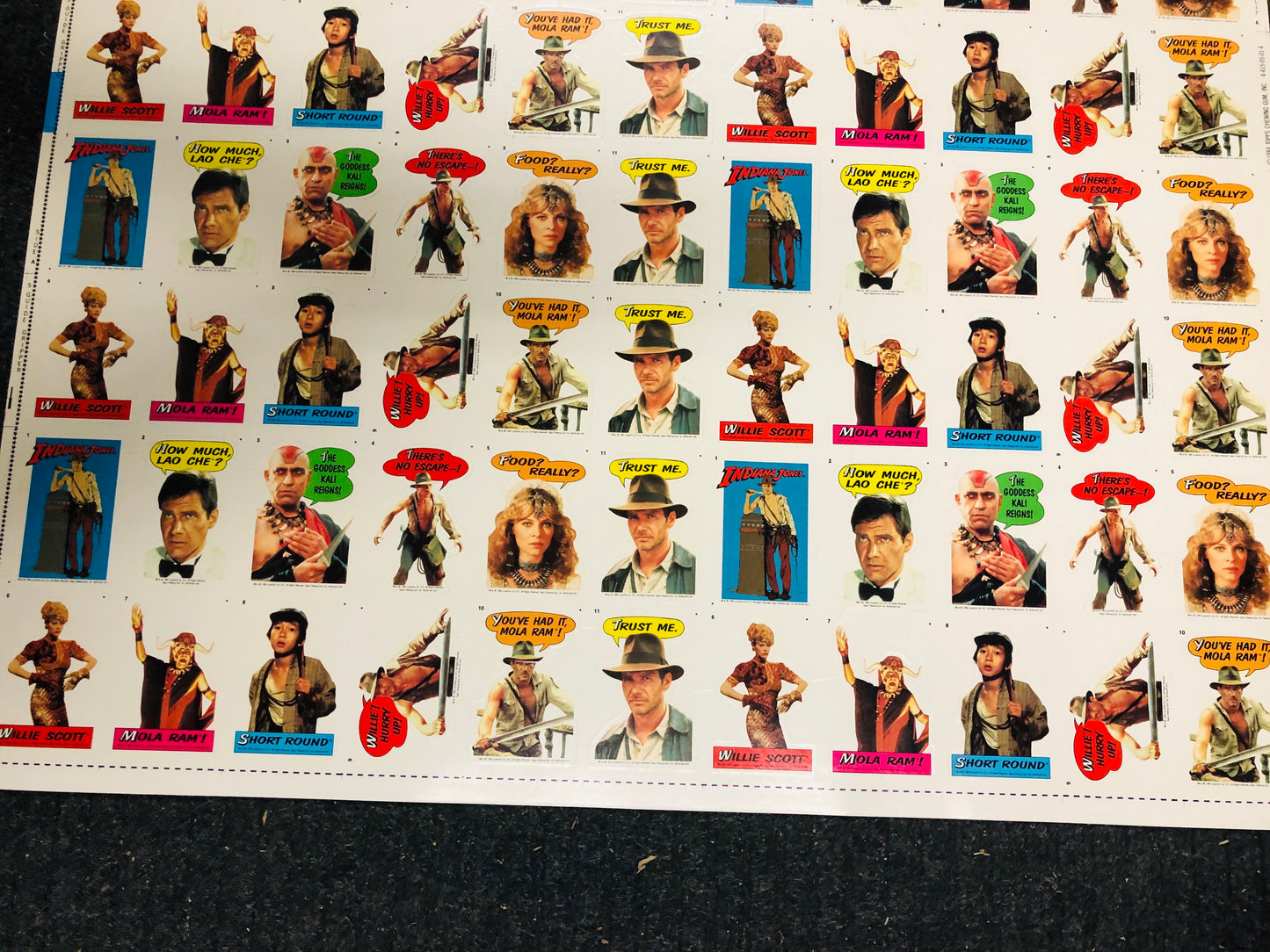 1984 Topps Indiana Jones and the Temple of Doom movie stickers uncut sheet