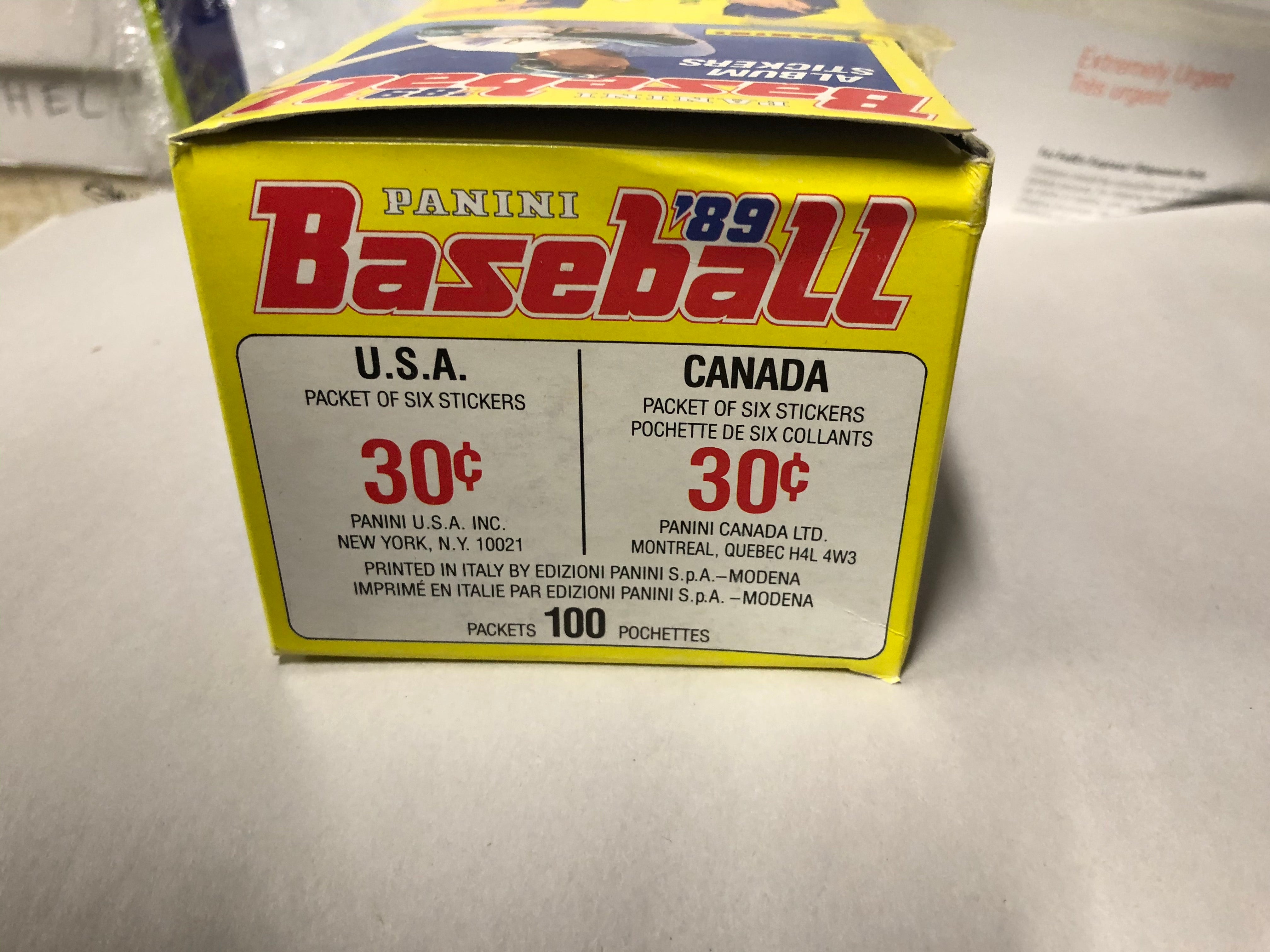 Baseball Panini rare full factory sealed 100 packs box from 1989