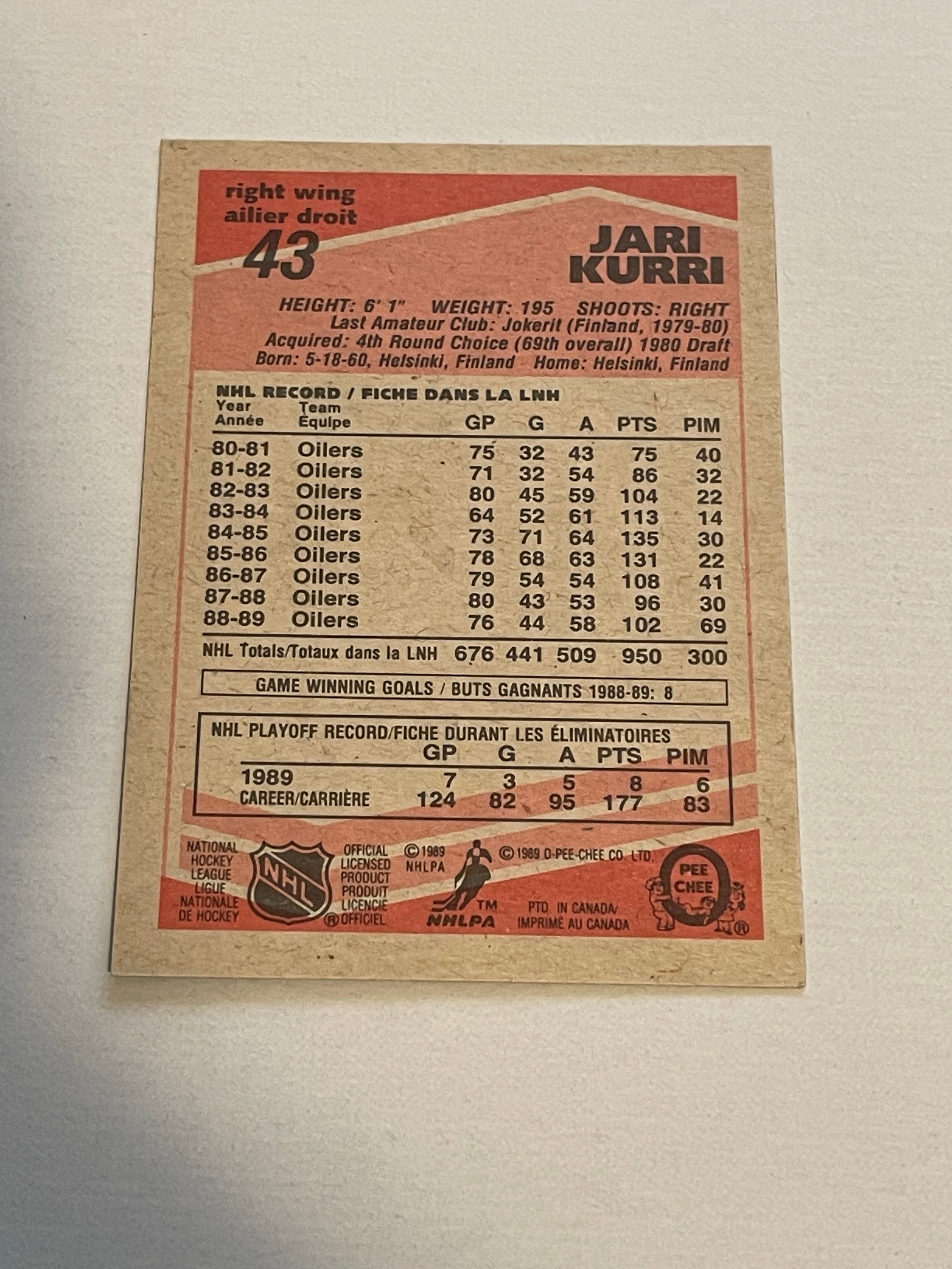 Jari Kurri Edmonton Oilers autograph hockey card with COA