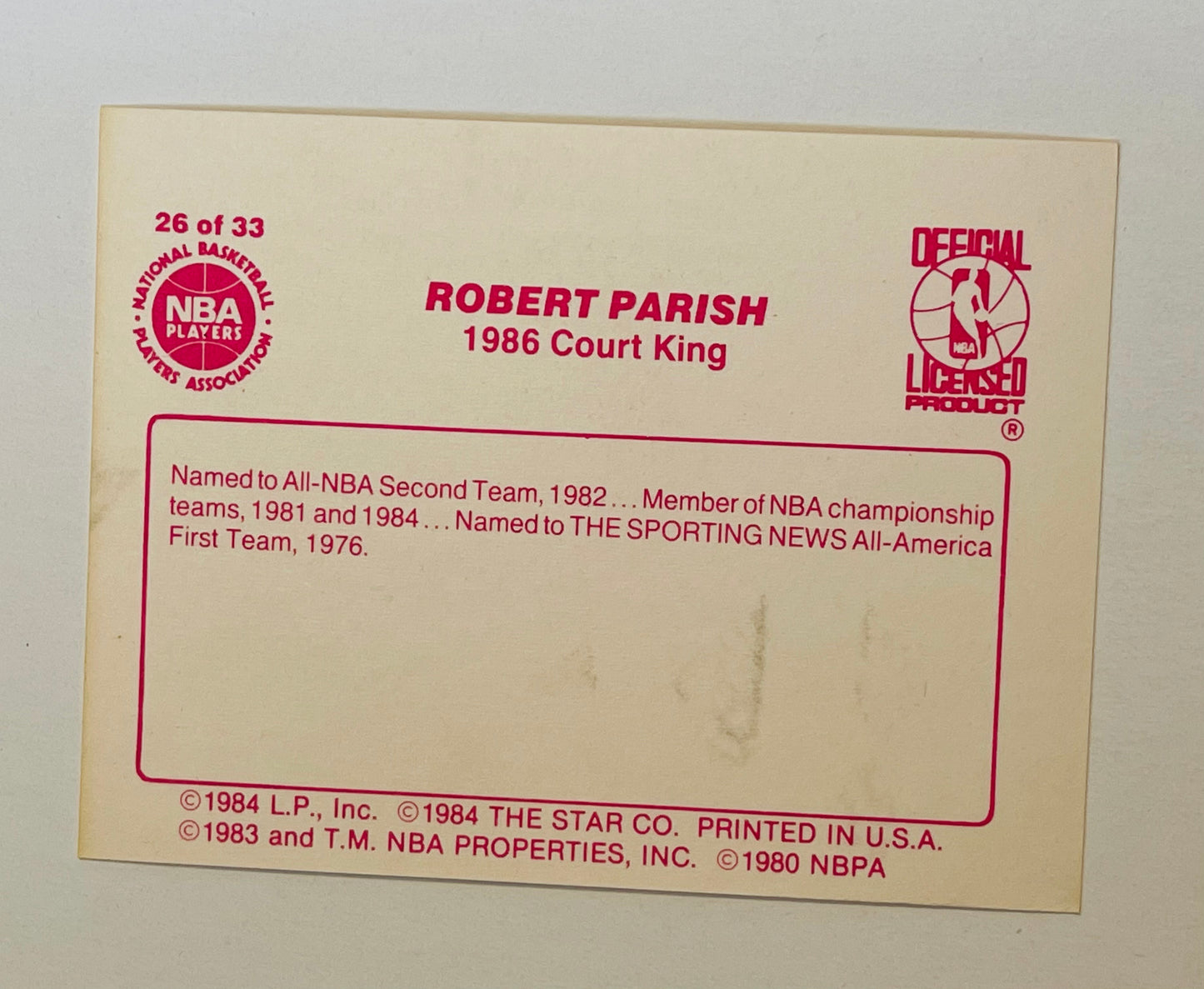 Robert Parish rare Star Court Kings basketball proof card 1986