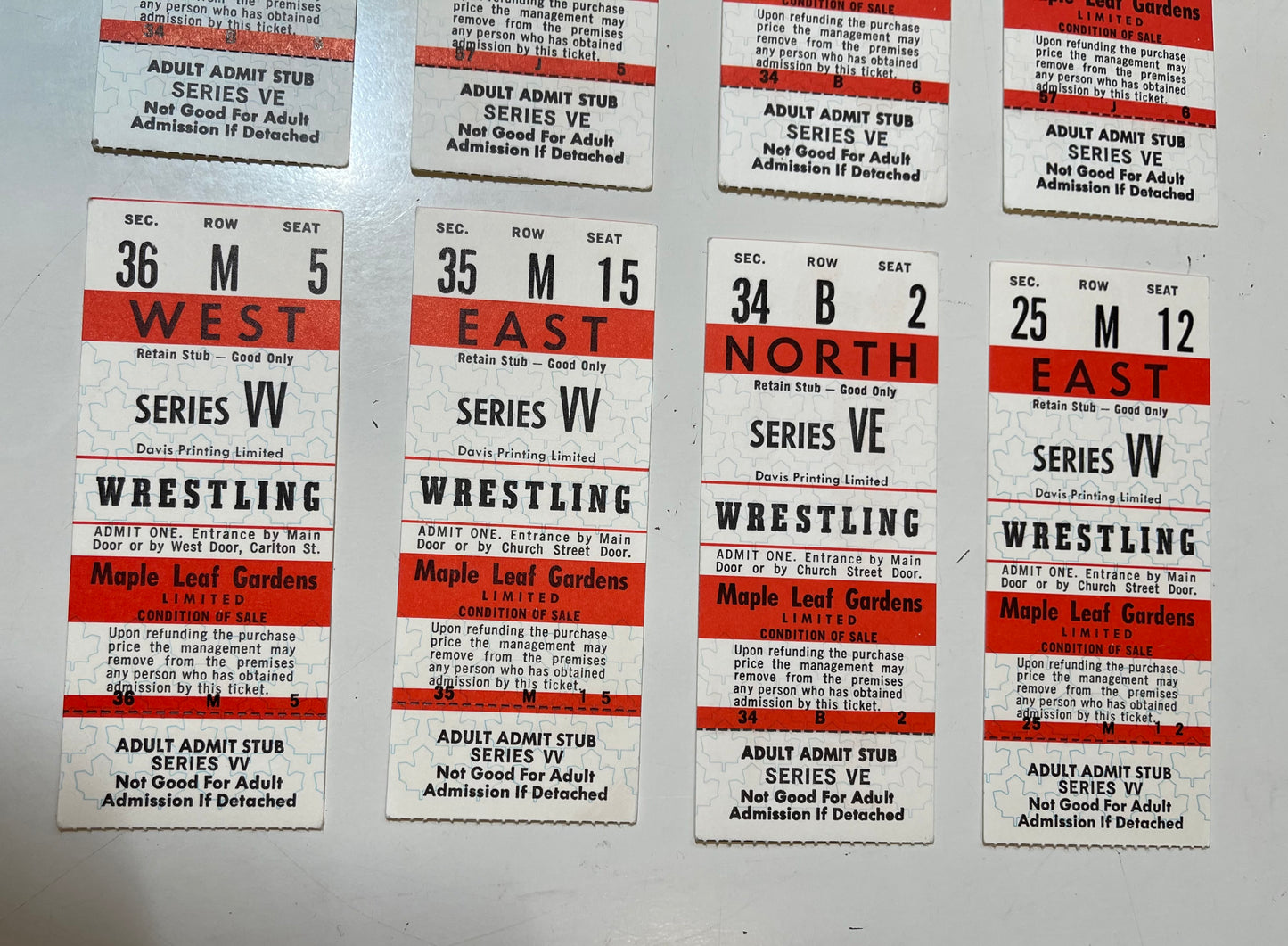 Wrestling original 8 vintage tickets from Maple Leaf Gardens 1980s-1990s