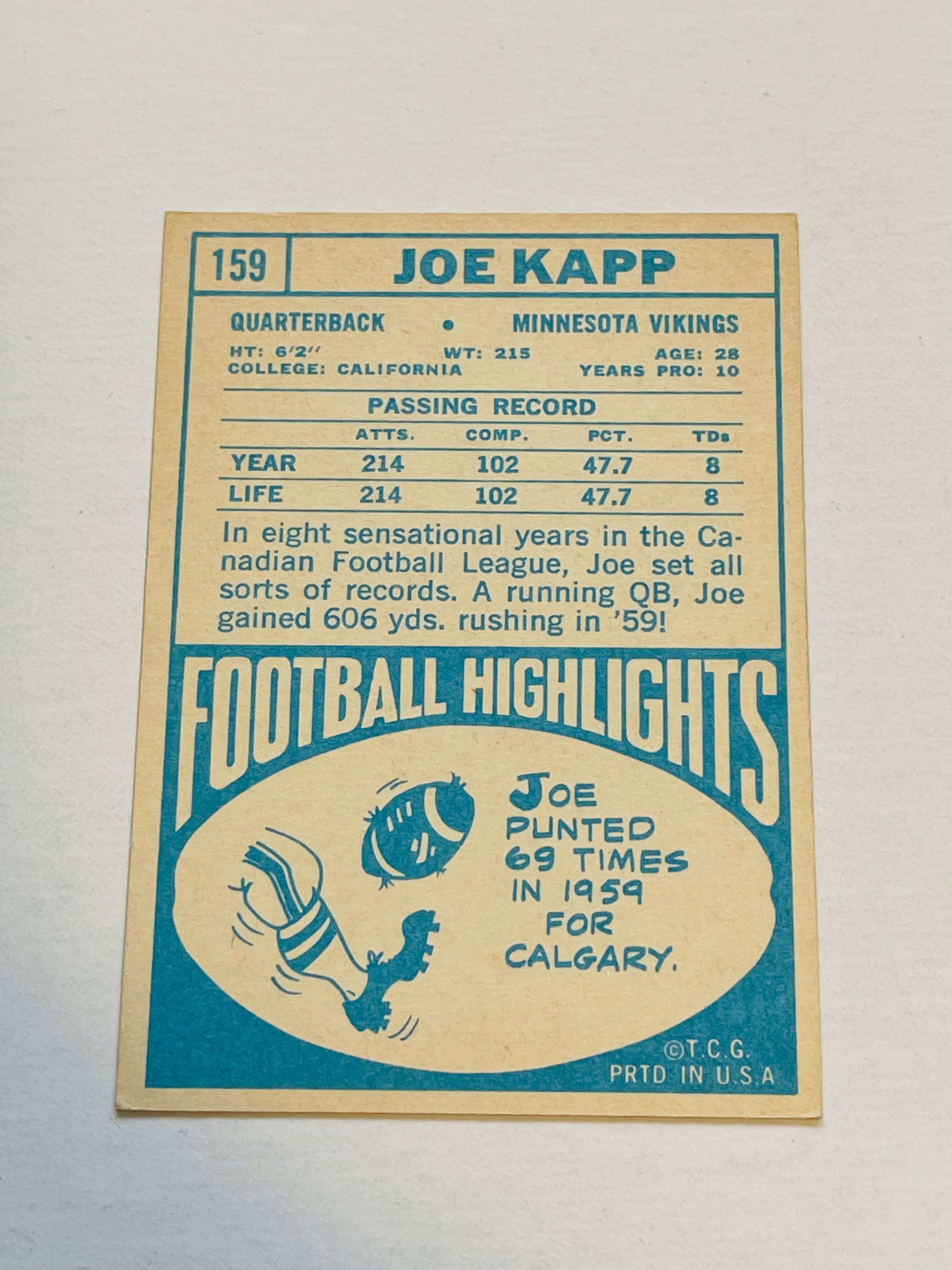 Joe Kapp Topps NFL football rookie card 1968