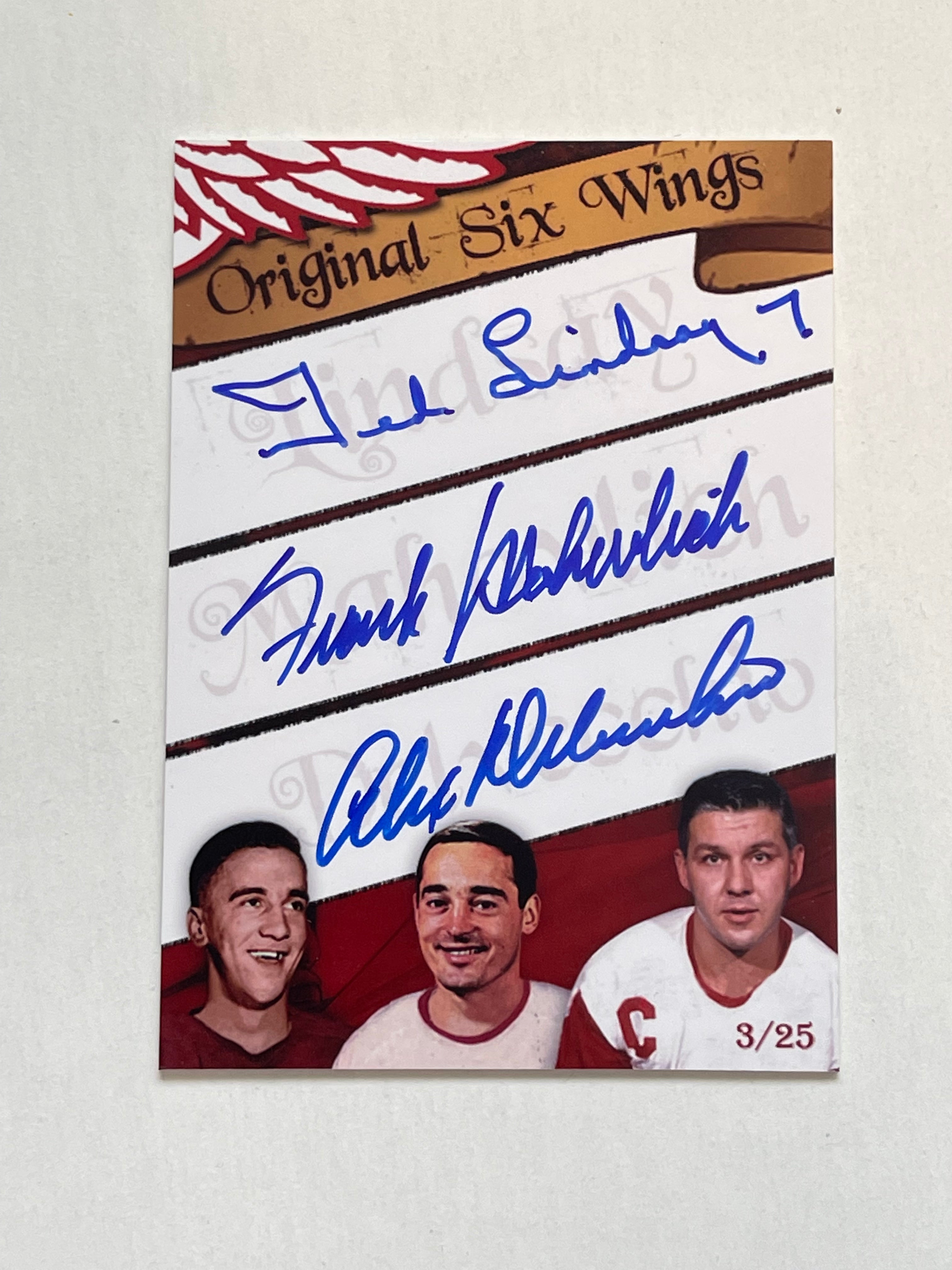 Original 6 hockey rare triple autograph numbered hockey card Mahovlich, Lindsay and Delvecchio