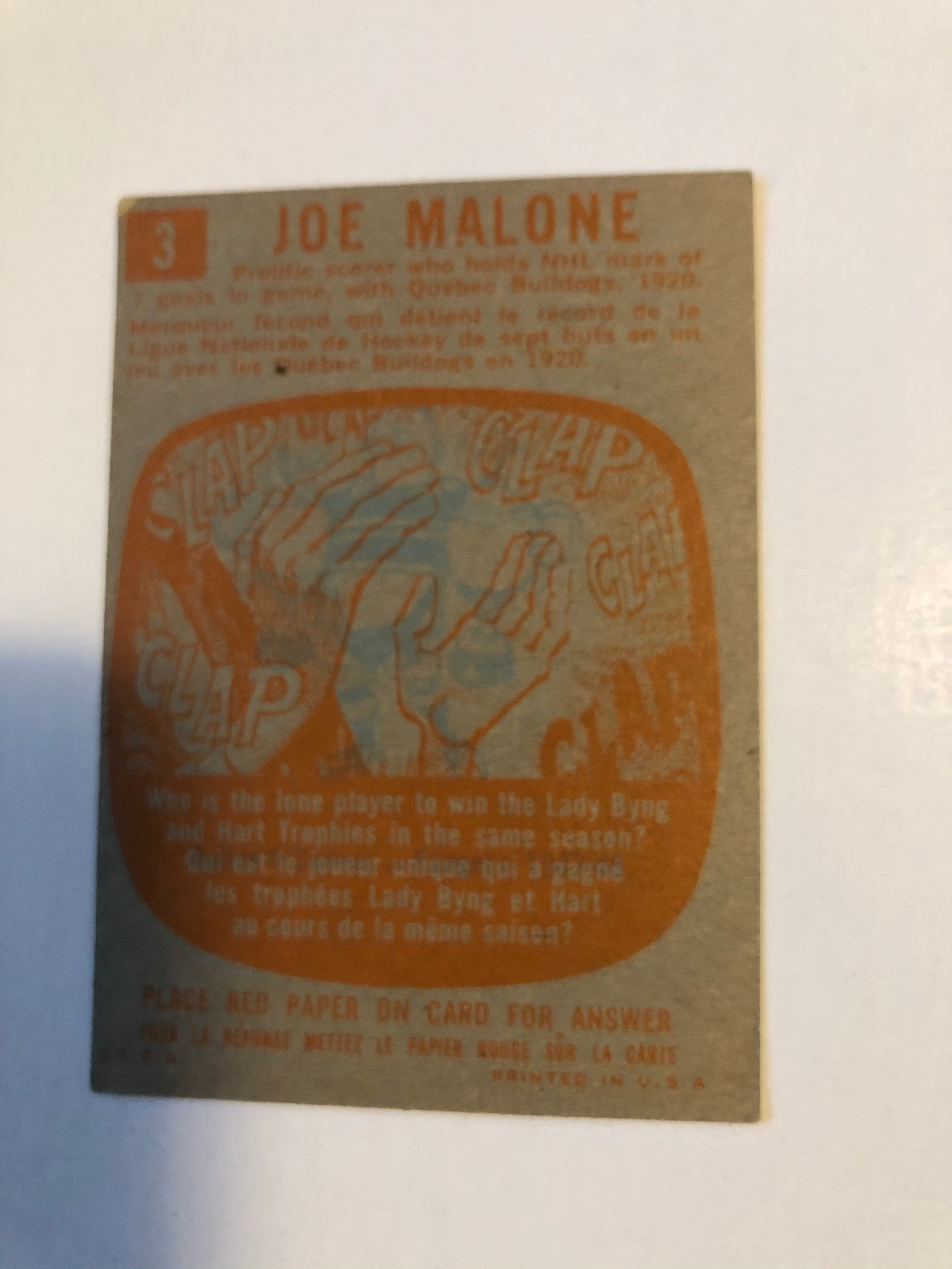 Joe Malone parkhurst hockey card 1955