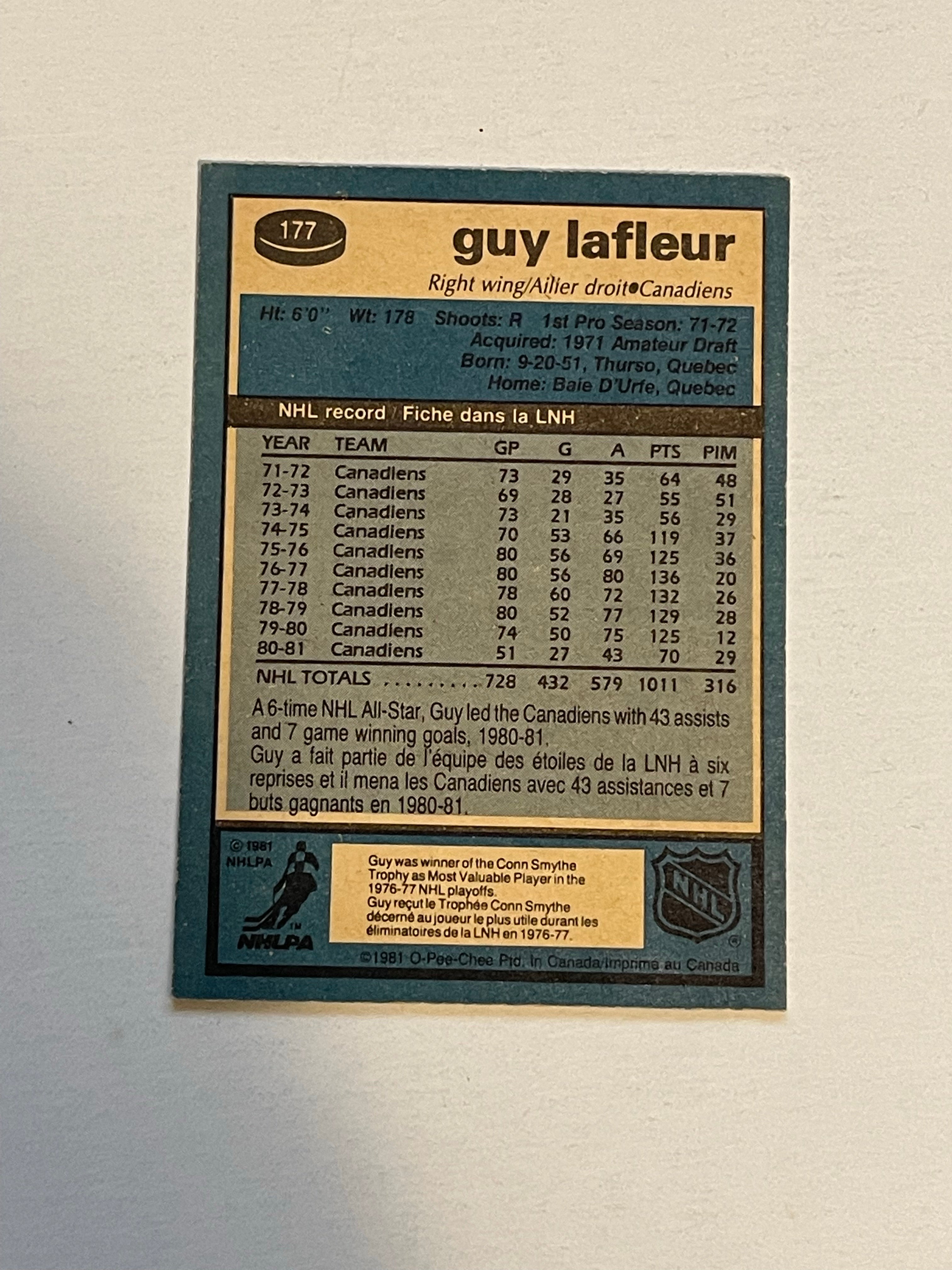 Guy LaFleur autograph in person hockey card with COA