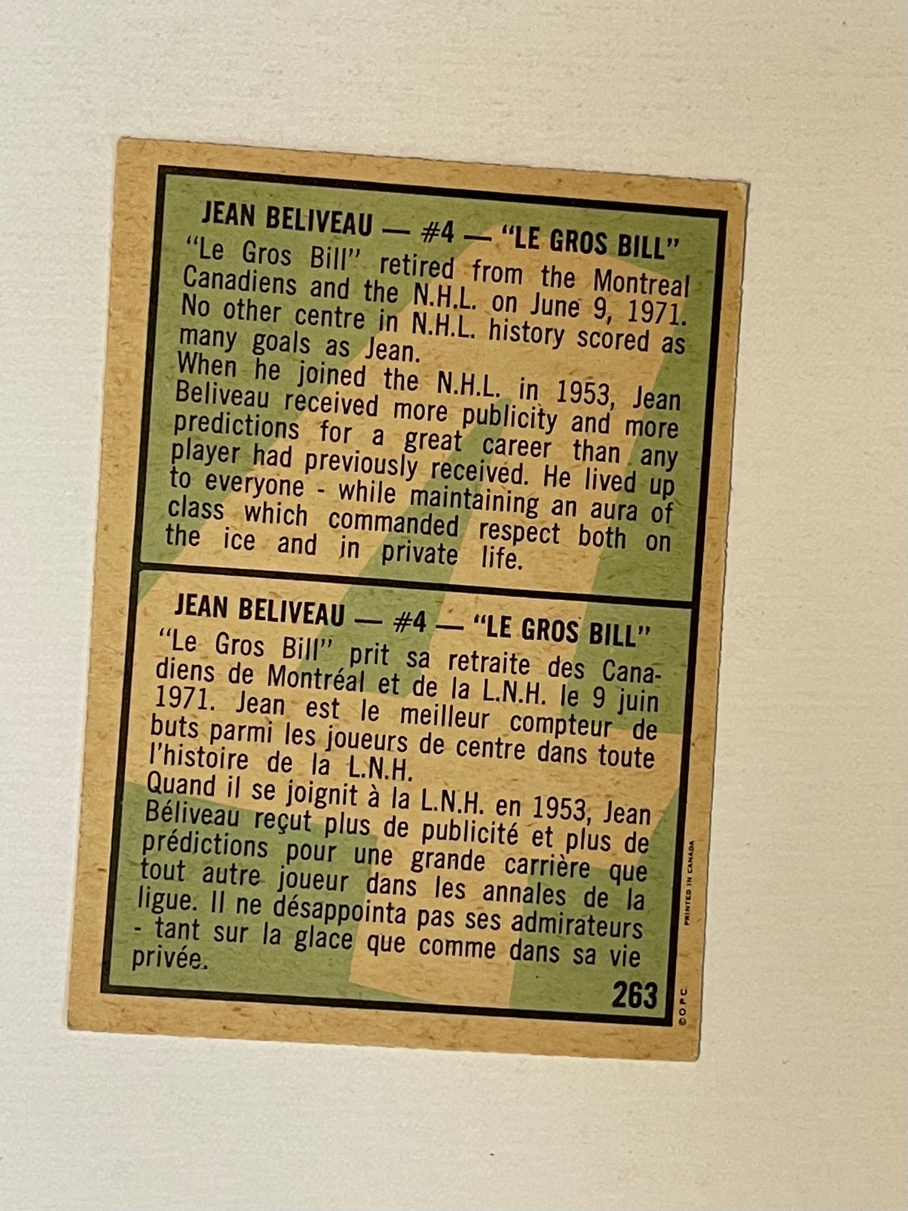 Jean Beliveau Opc hockey high grade card 1971