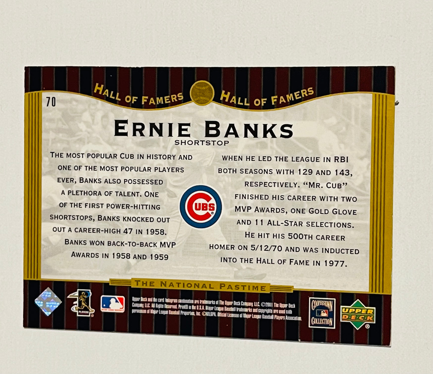 Ernie Banks baseball legend autograph card with COA