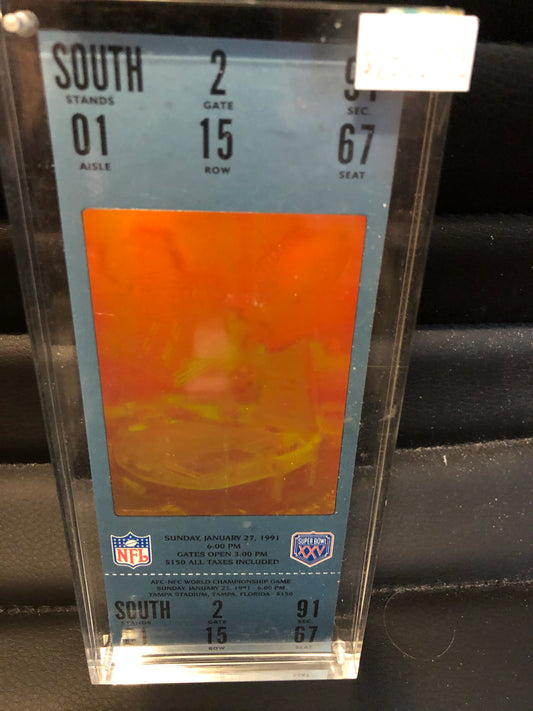 1991 Super Bowl hologram rare football game ticket in lucite holder