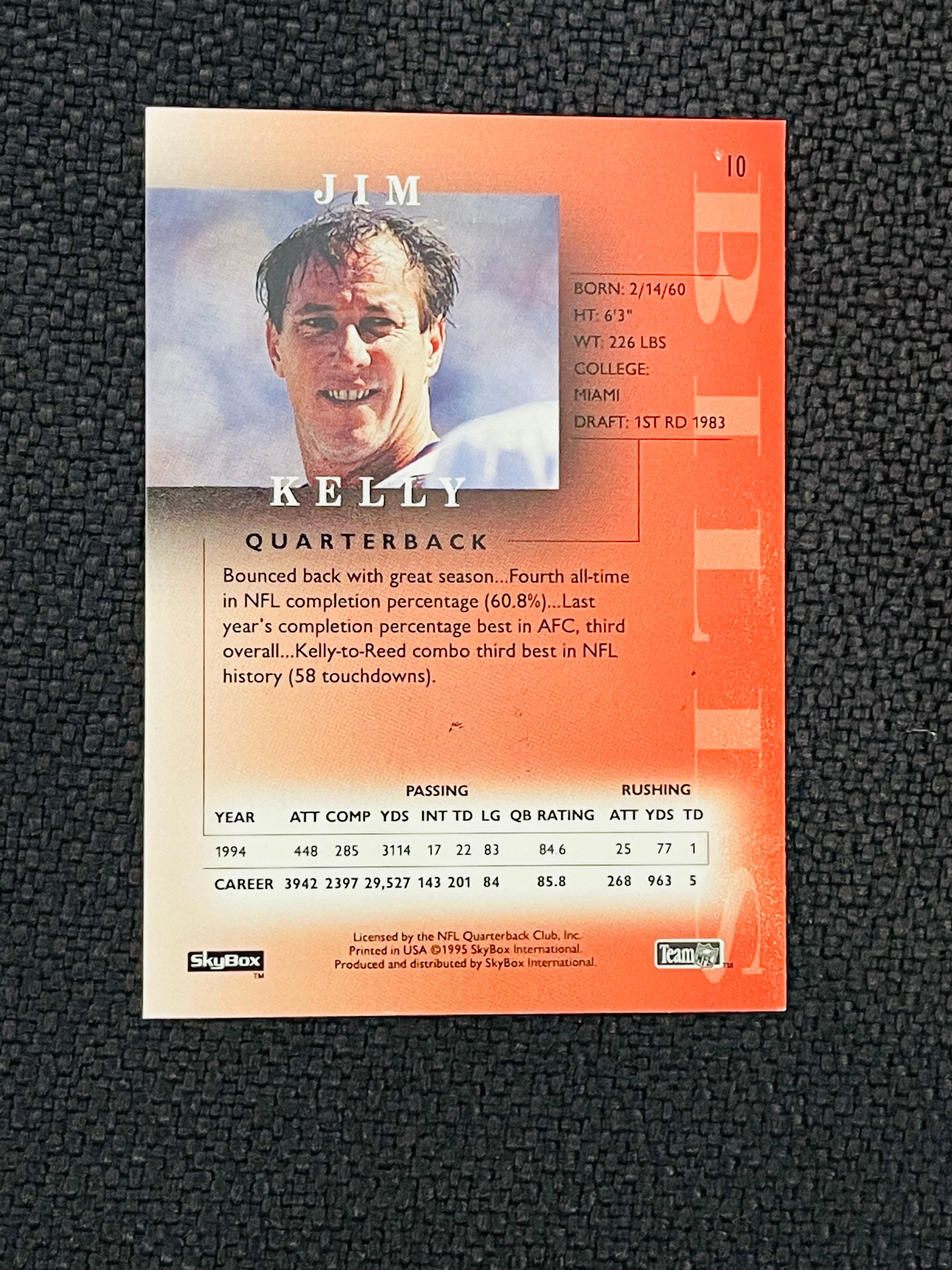 Buffalo Bills Jim Kelly autograph football rookie card with COA