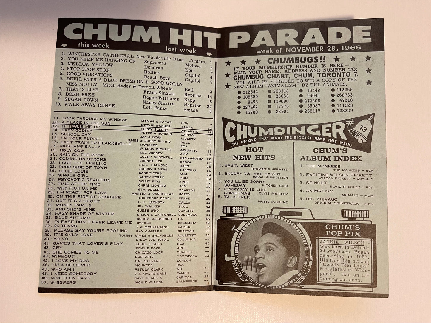 Monkees Chum chart November, 1966