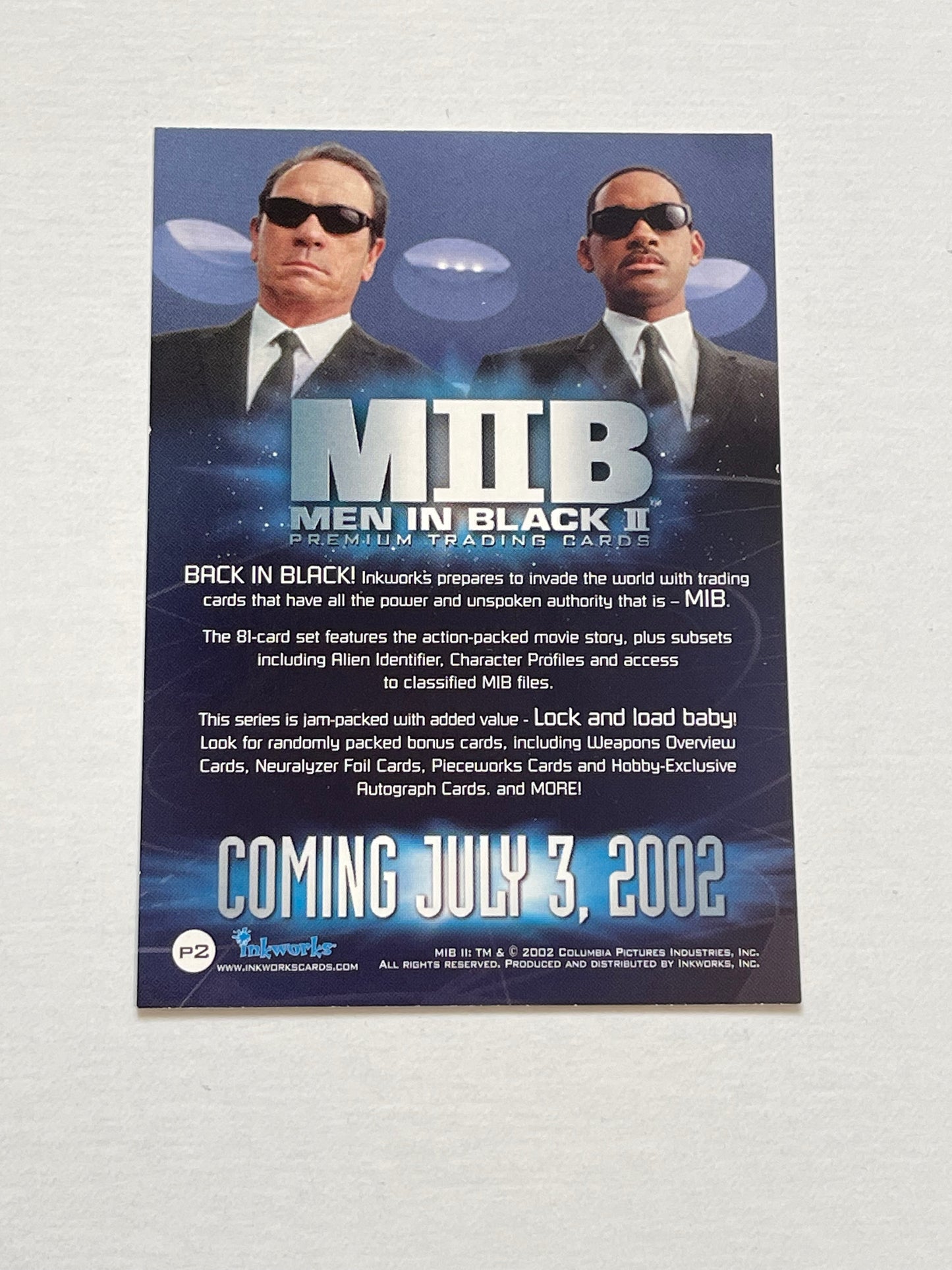 Will Smith Men in Black movie promo card 2002