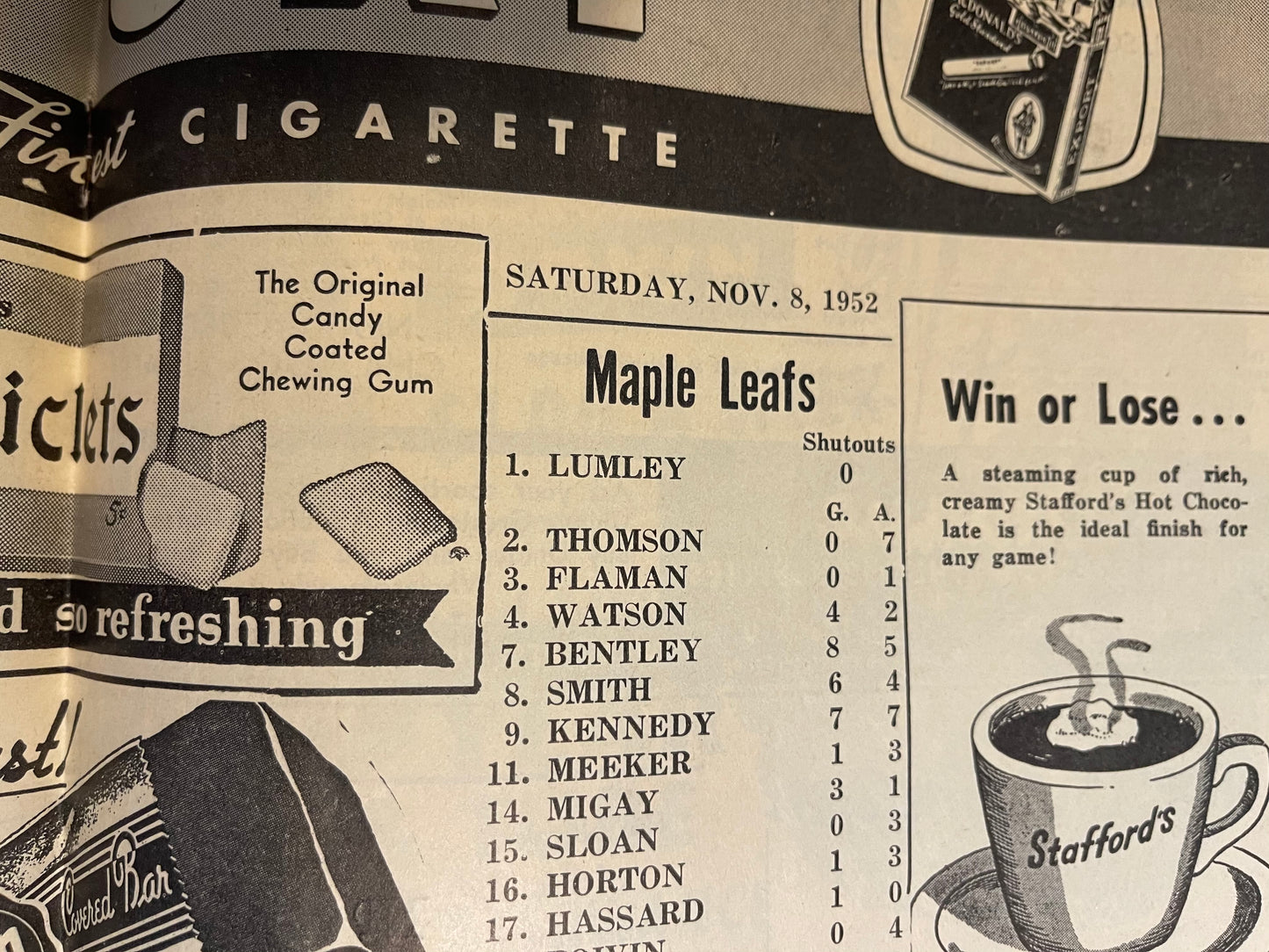 Toronto Maple Leafs hockey game program,Nov.8,1952