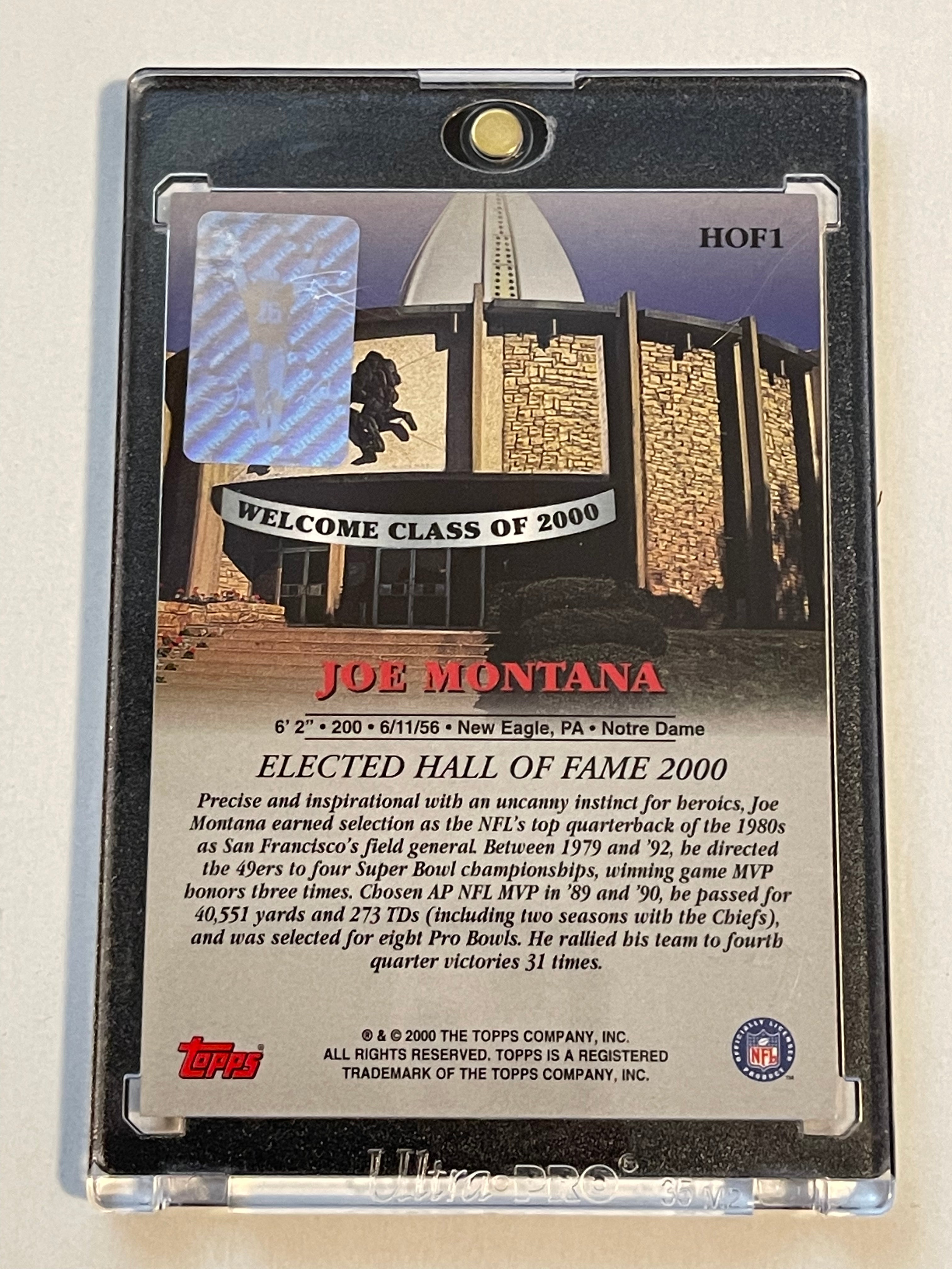 Joe Montana Football Hall of fame autograph card certified by Joe Montana company 2000