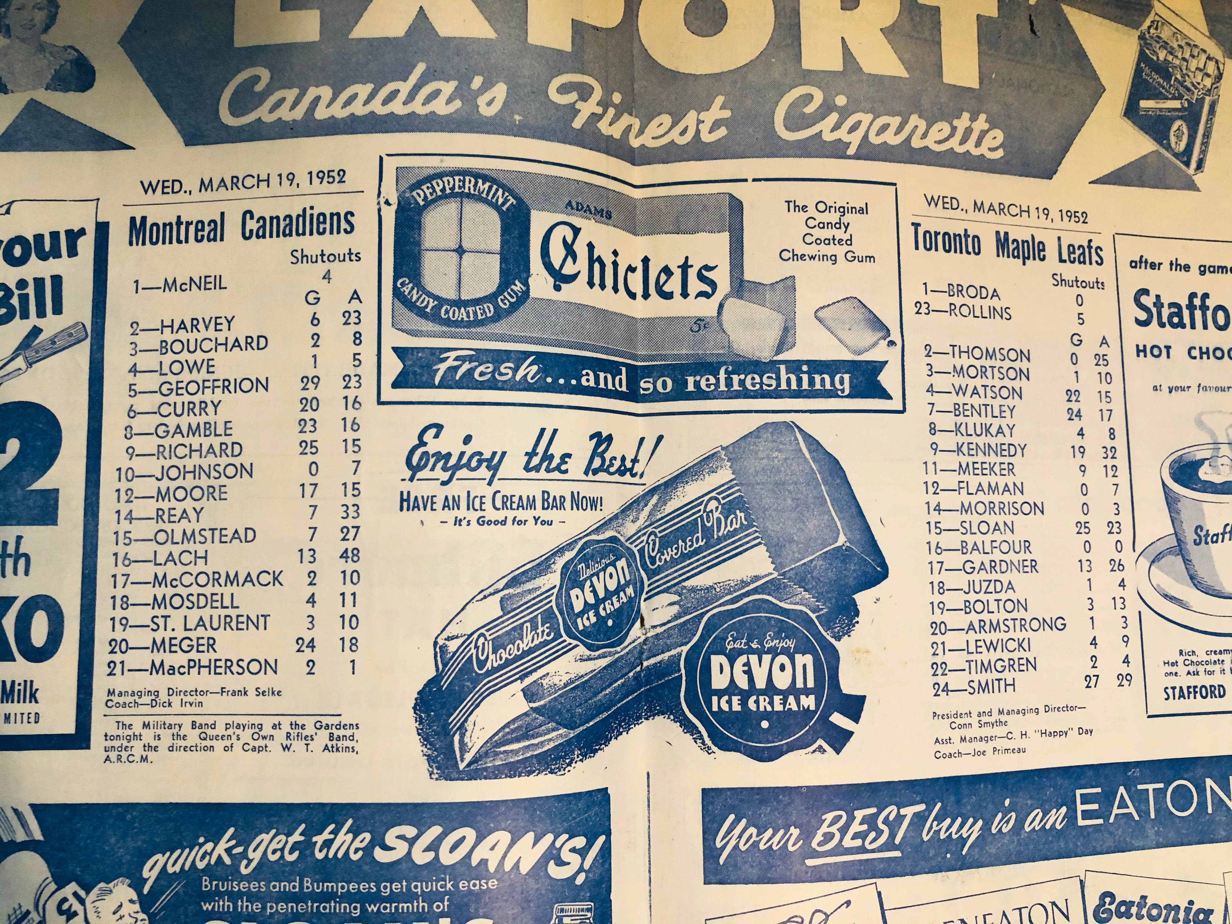Toronto Maple Leafs hockey game program Mar.19,1952