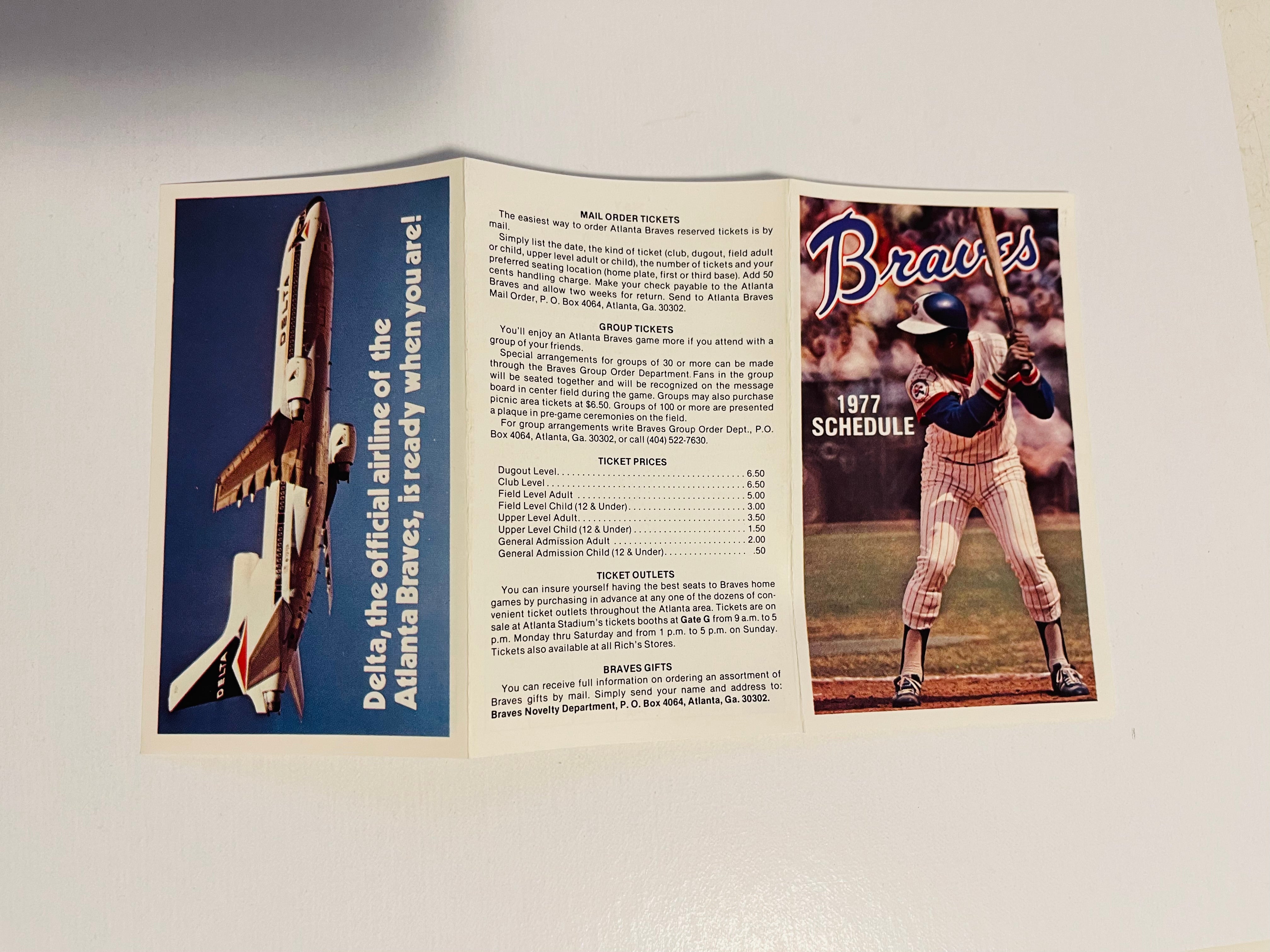 Hank Aaron Braves vintage baseball schedule 1977