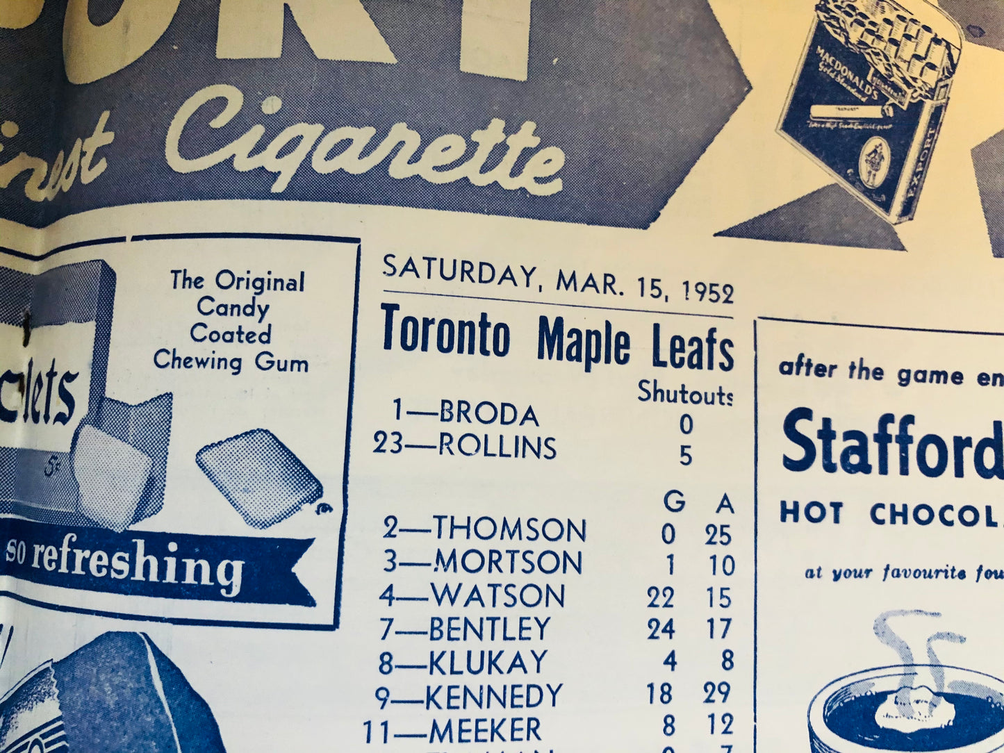 Toronto Maple Leafs hockey game program Mar.15,1952