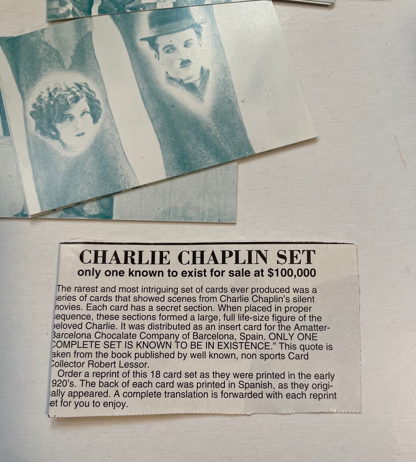 Charlie Chaplin rare 18 cards reprint cards set