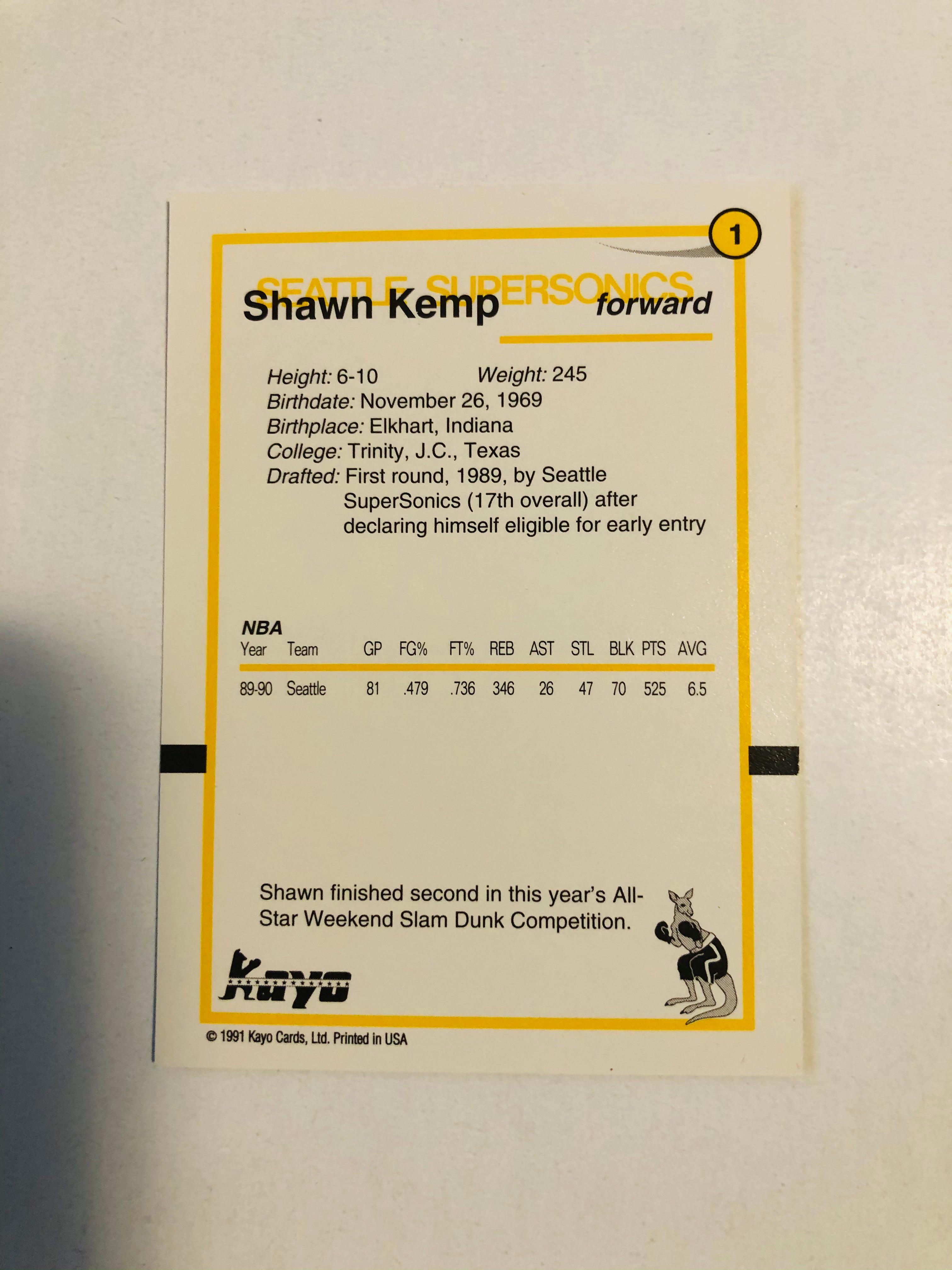 Shawn Kemp rare Kayo basketball rookie card 1991