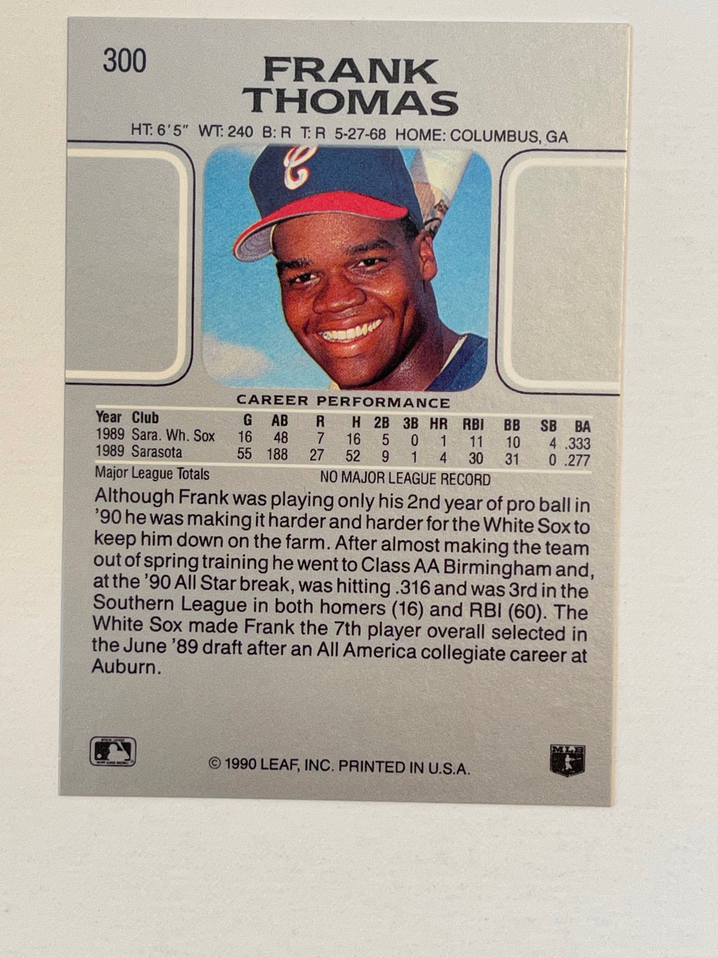 Frank Thomas Leaf baseball high grade rookie card 1990