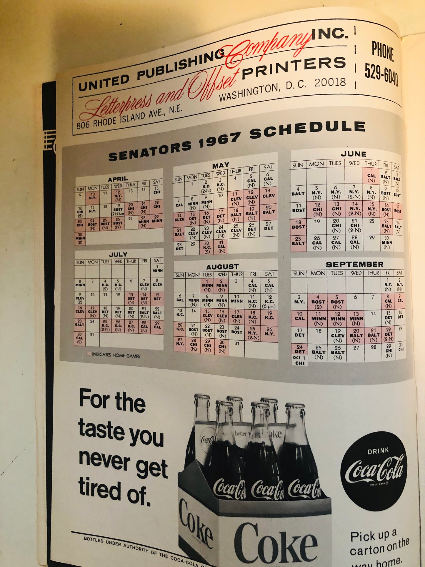 The Senators baseball team rare scorecard program 1967