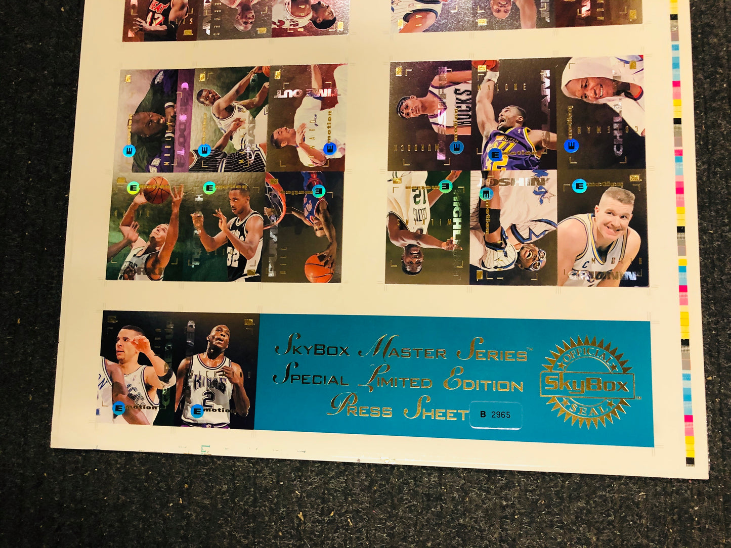 1995 Skybox basketball rare master series limited numbered press cards sheet