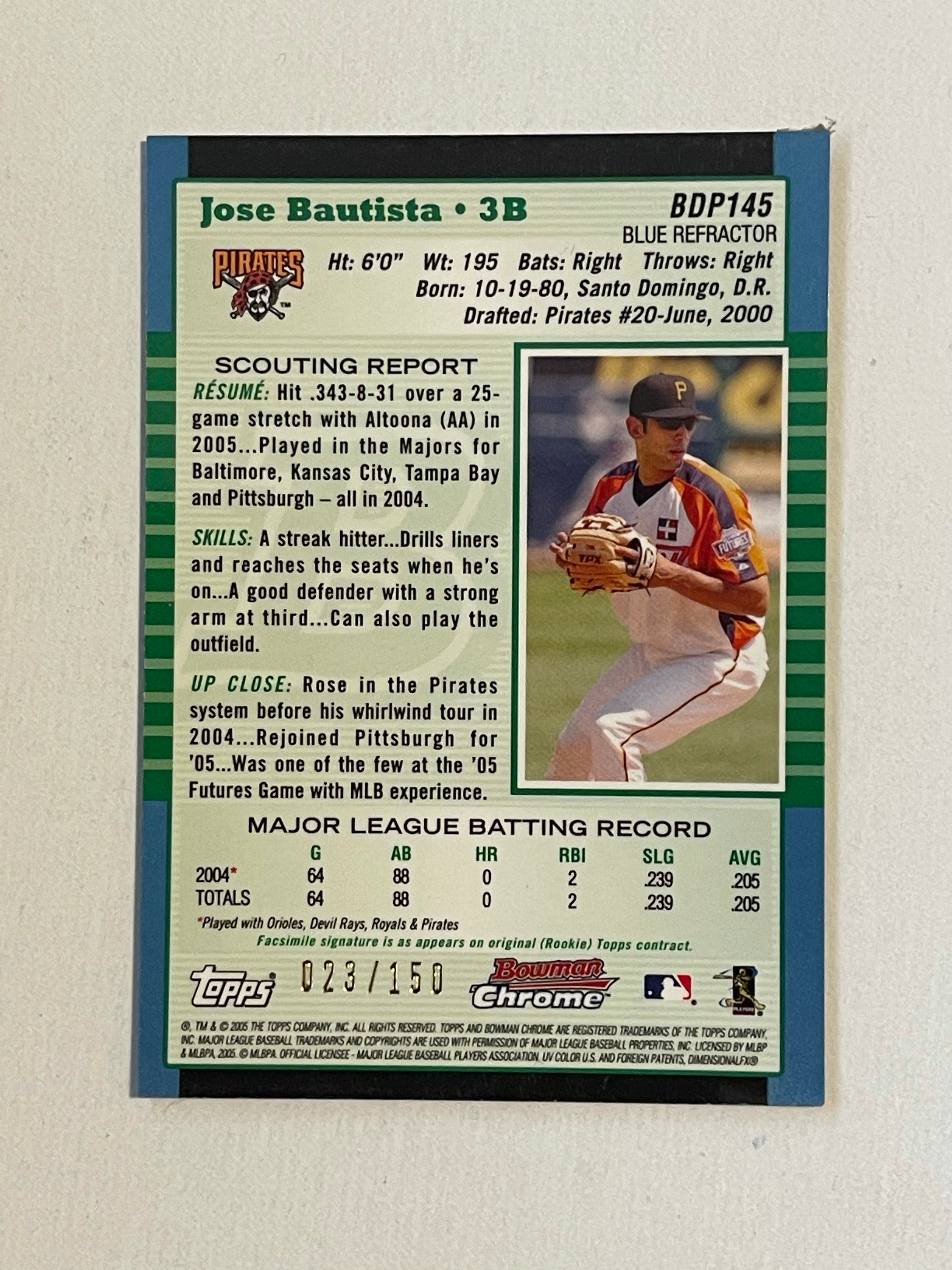 Jose Bautista Bowman Chrome Blue rookie refractor #23/150 baseball card 2005