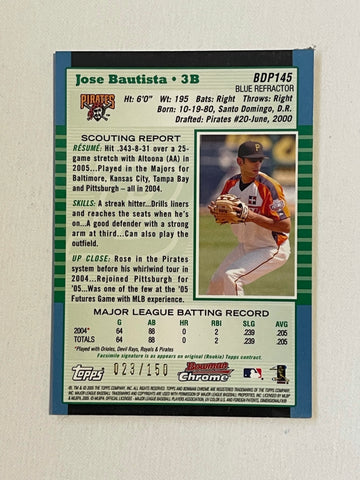 Jose Bautista Bowman Chrome Blue rookie refractor #23/150 baseball car –  Fastball Collectibles