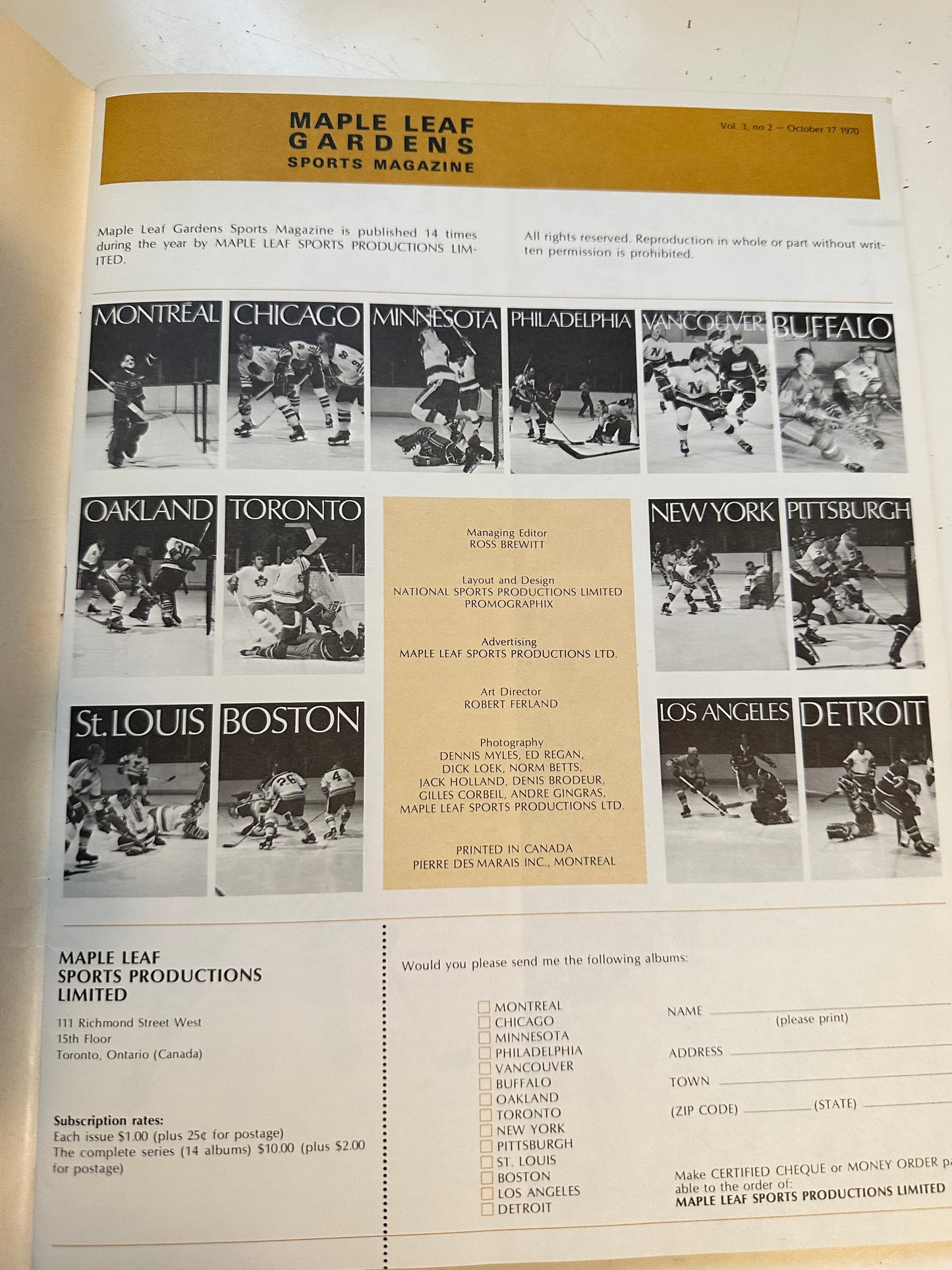 Toronto Maple Leafs original hockey game program Vs Chicago Oct.1970