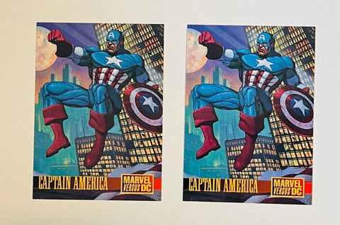 Marvel vs DC rare Captain American two promo cards 1995