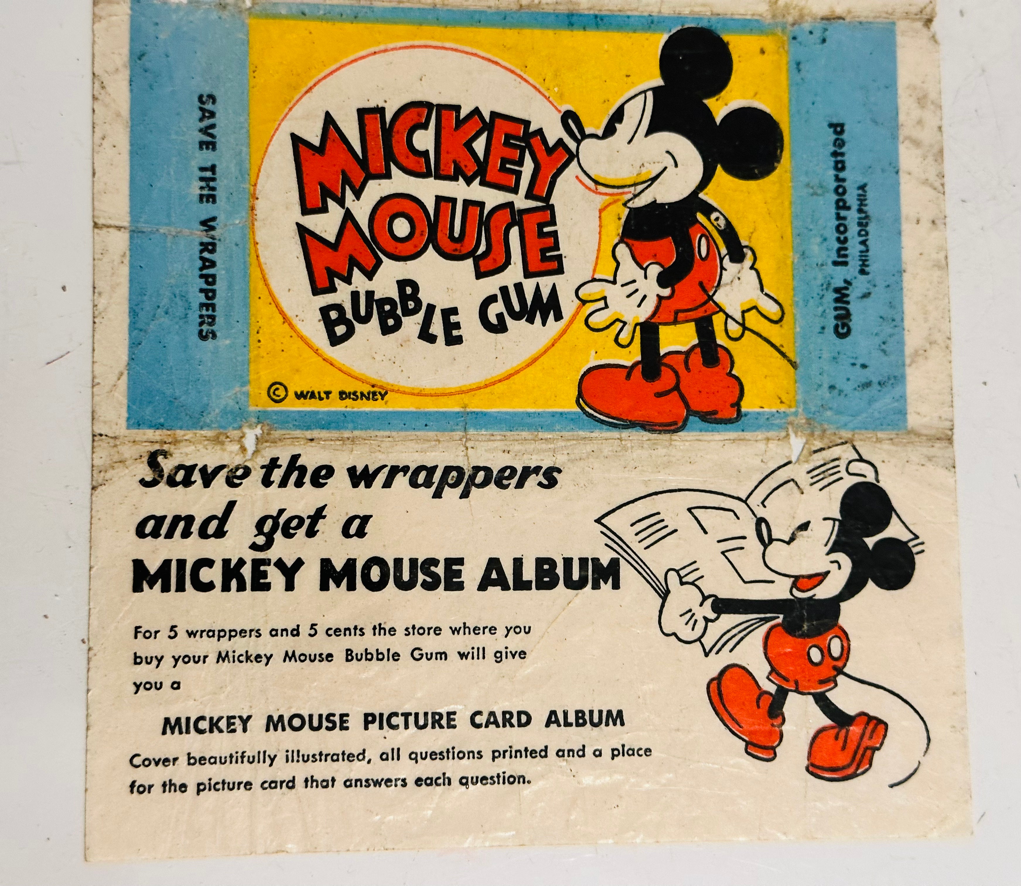 Mickey Mouse Disney cards rare scare card wrapper 1933