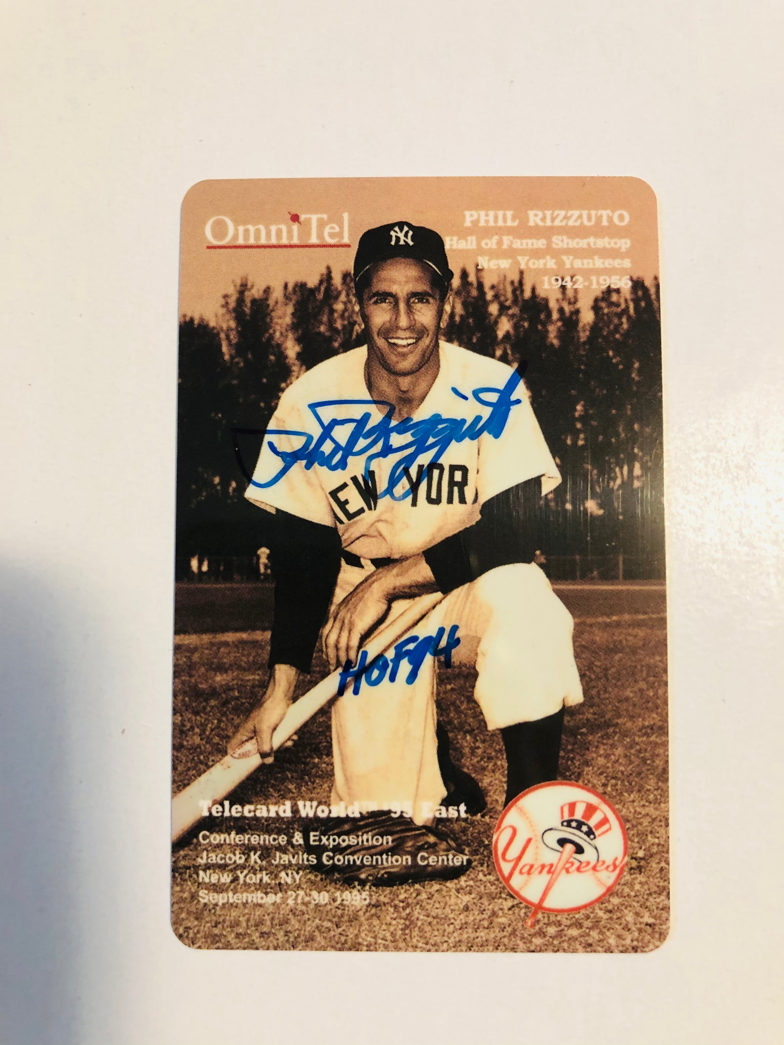 Phil Rizzuto signed in person baseball phonecard with COA