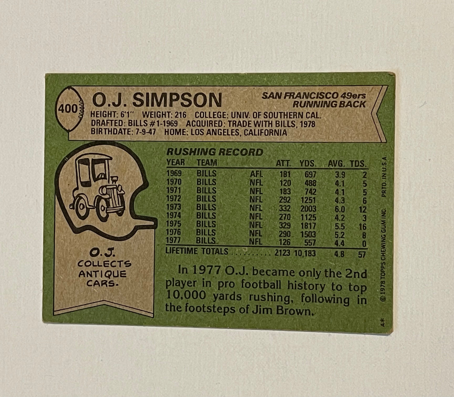 OJ Simpson vintage football card 1977