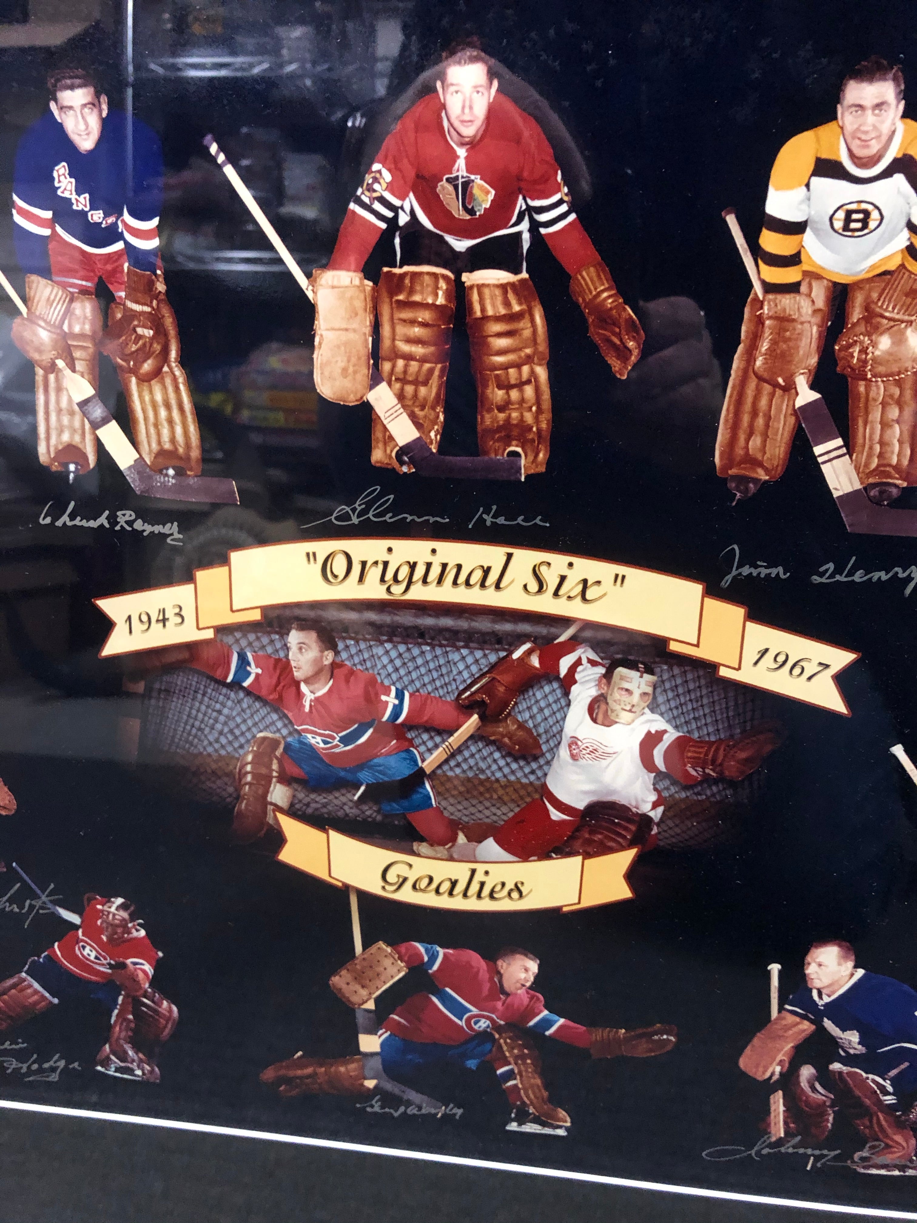 Hockey Goalies rare 10 autographs framed poster with COA