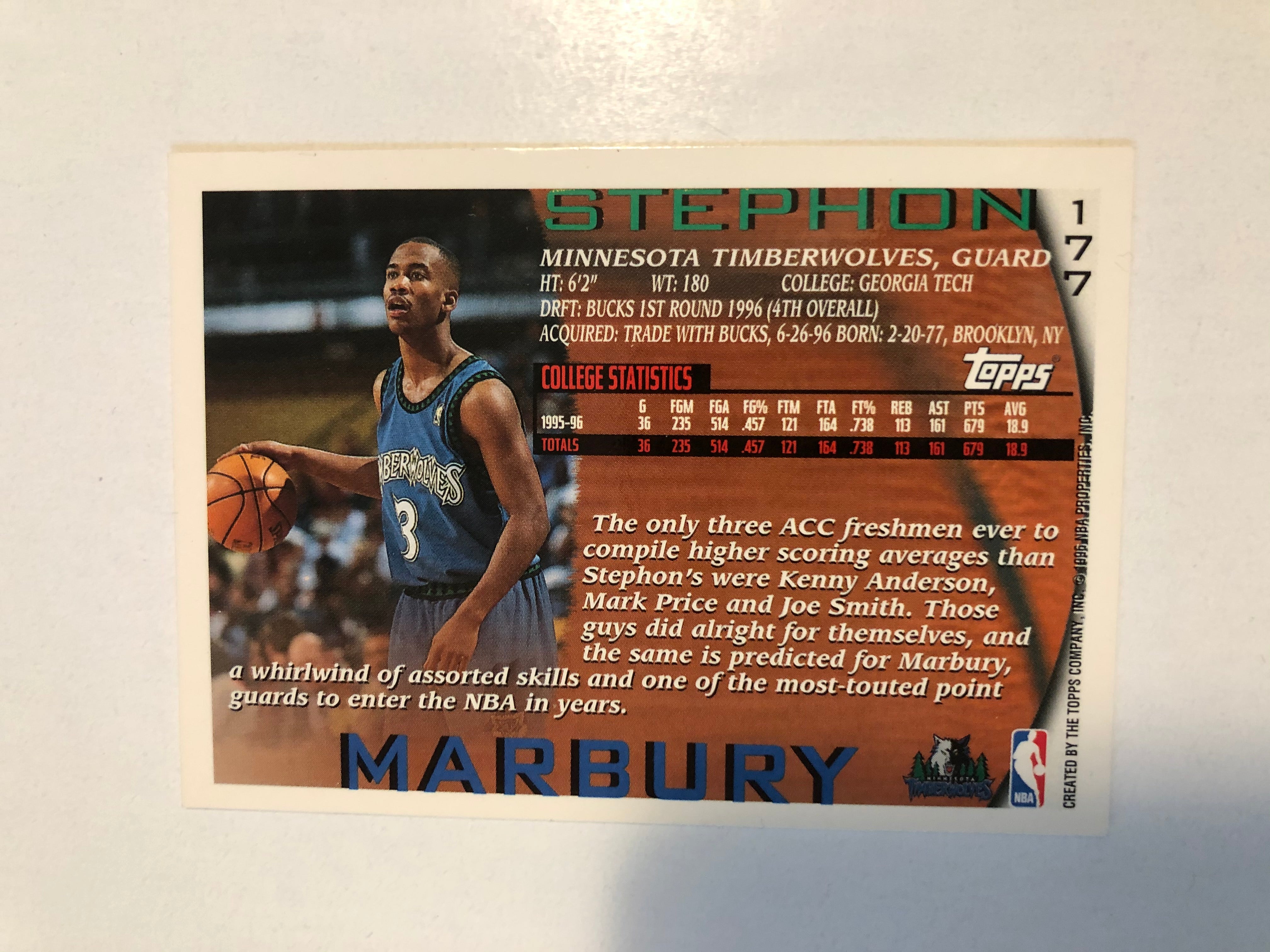 Stephon Marbury Topps basketball rookie card