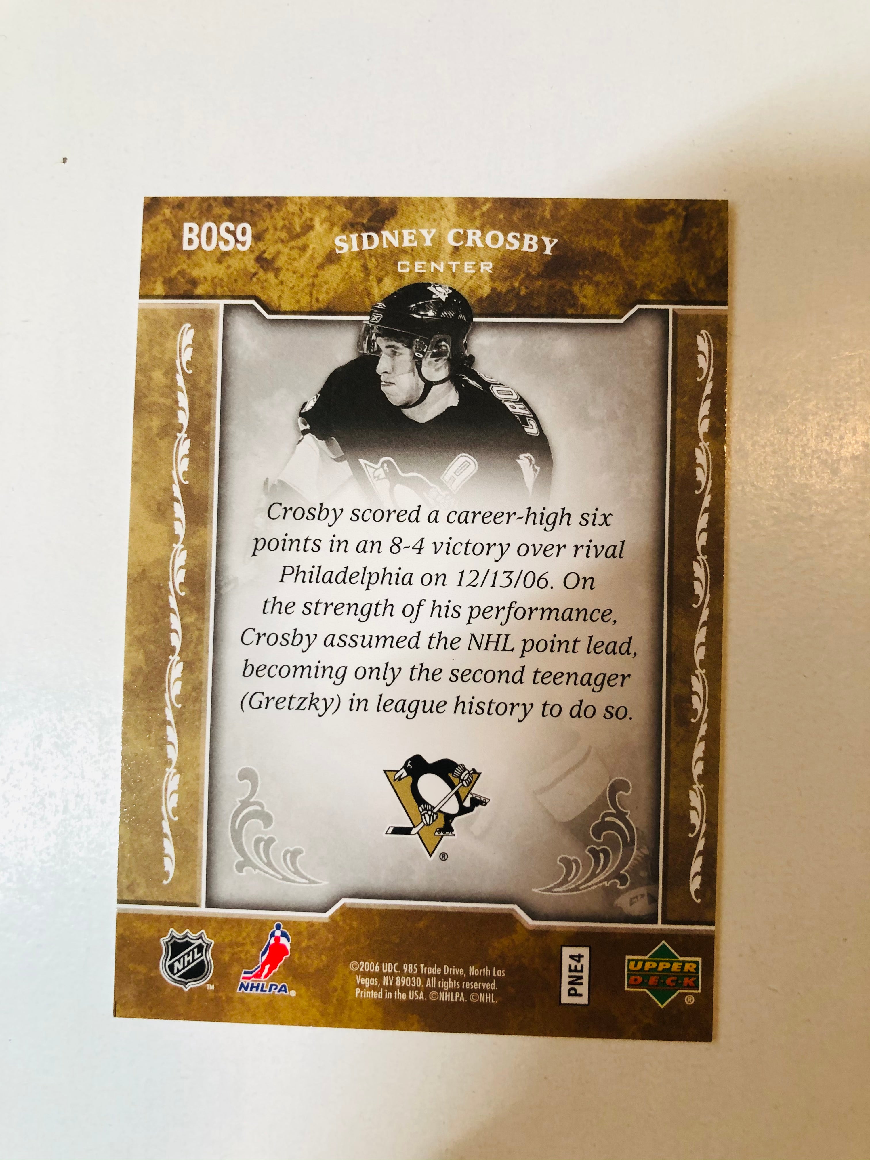 2006 UD Sidney Crosby Biography of the season high grade hockey card