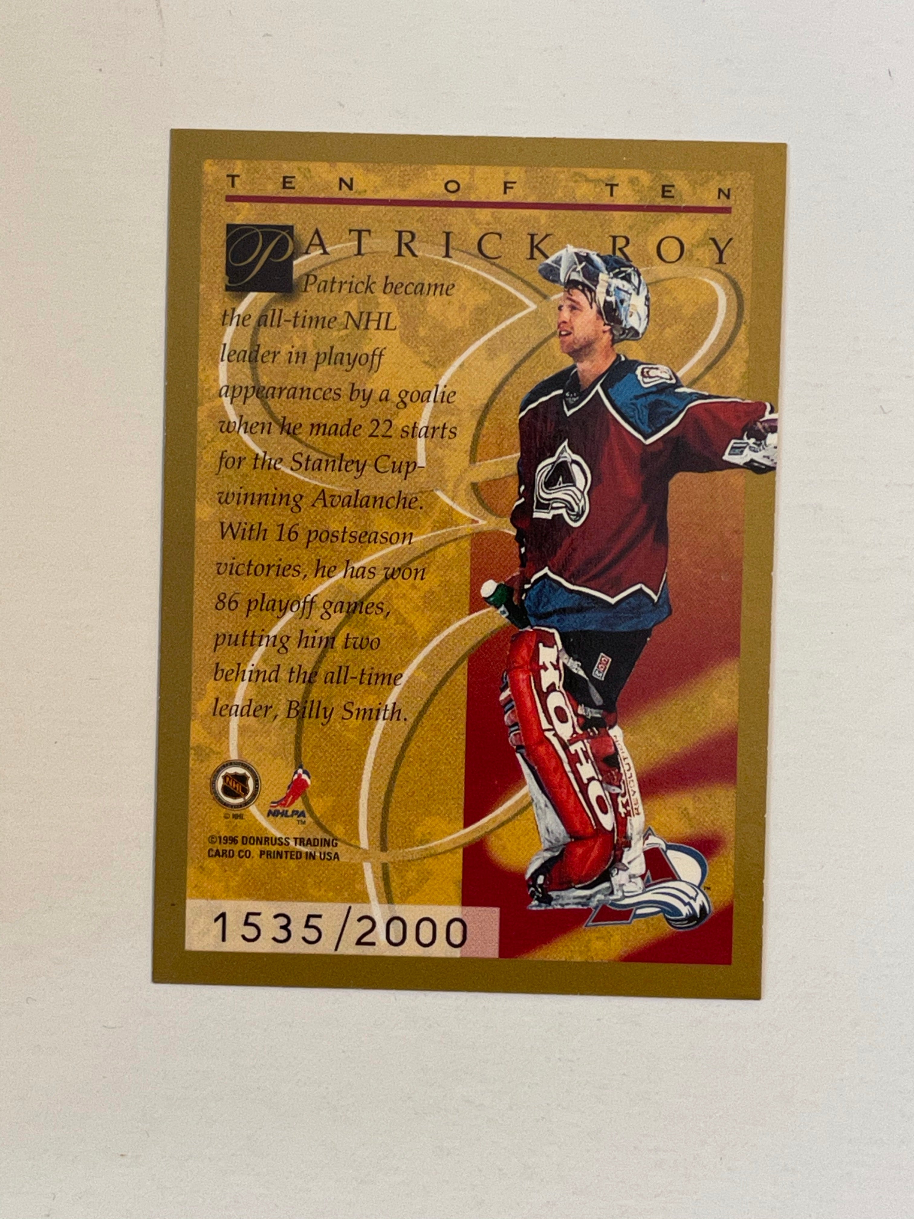 Patrick Roy Montreal Canadiens hockey rare Donruss Elite series insert card 1996