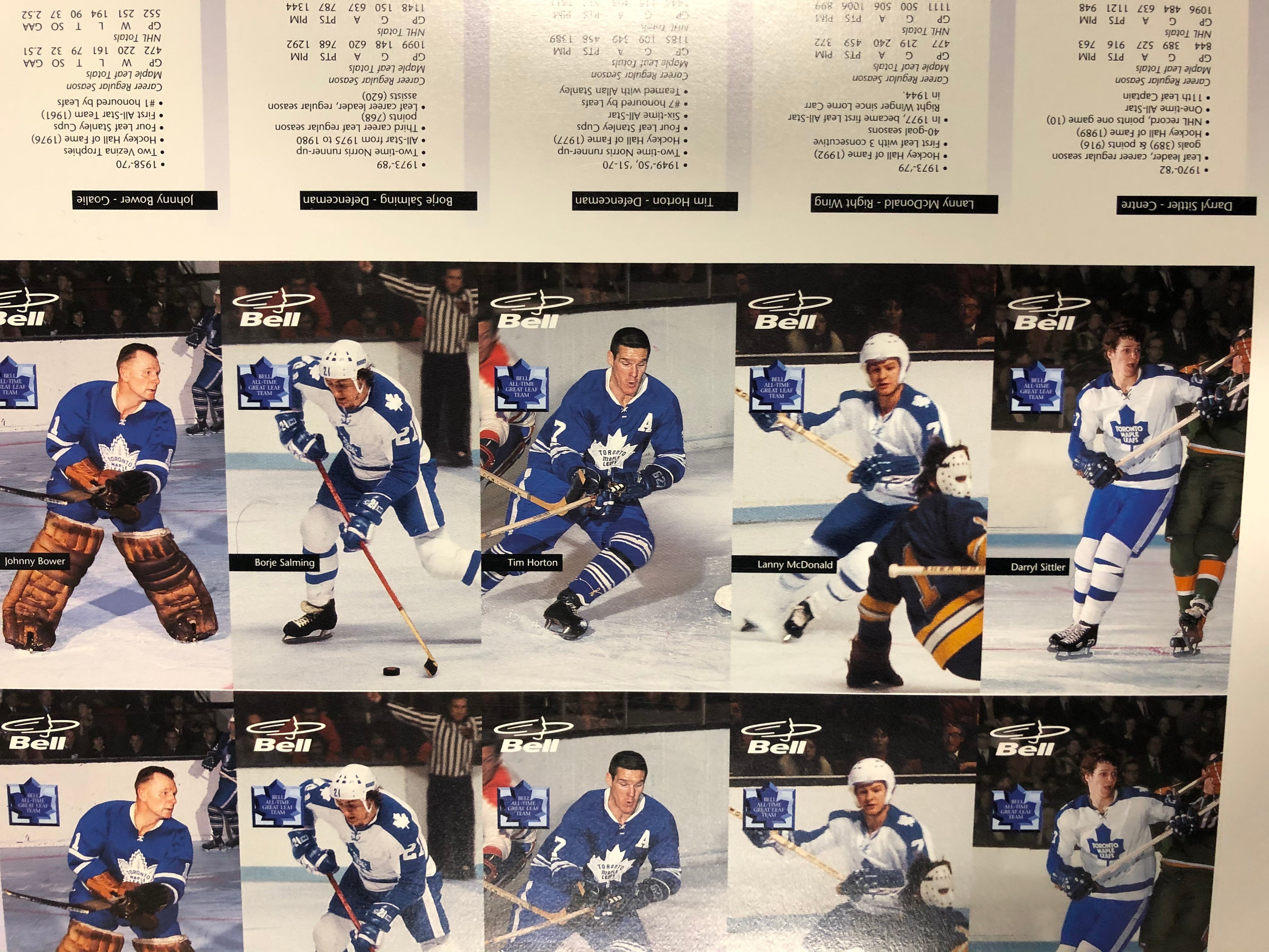 Toronto Maple Leafs hockey rare Bell Mobility uncut hockey cards sheet 1996