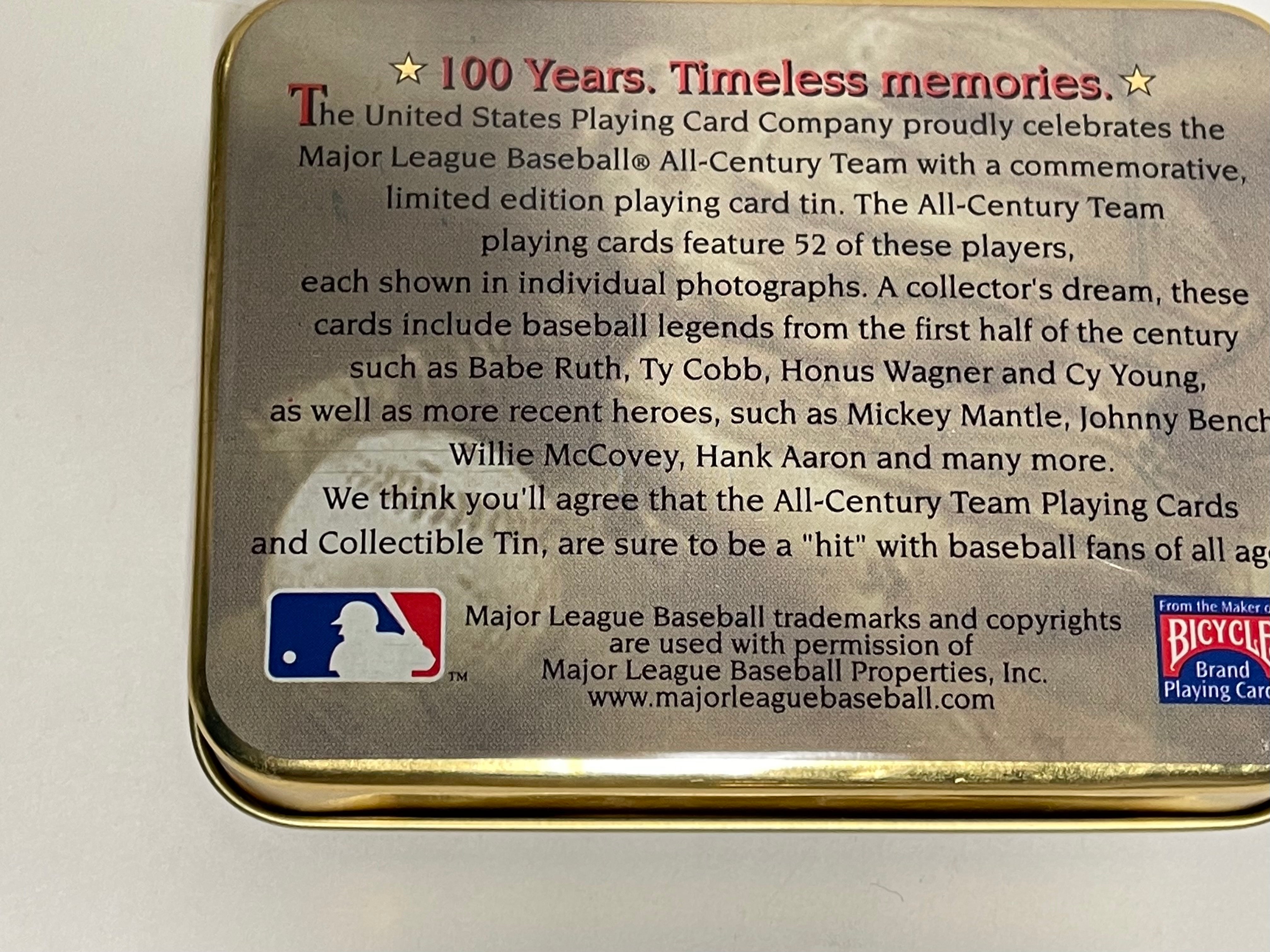Baseball All Century Team vintage playing cards deck in metal tin 1990s