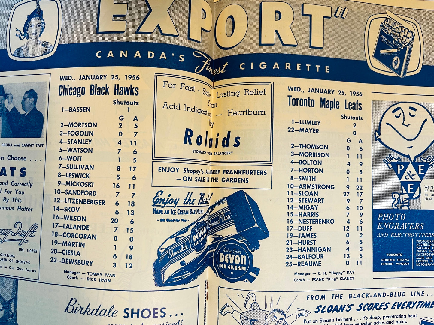 Maple Leaf Gardens original hockey game program Jan.25,1956