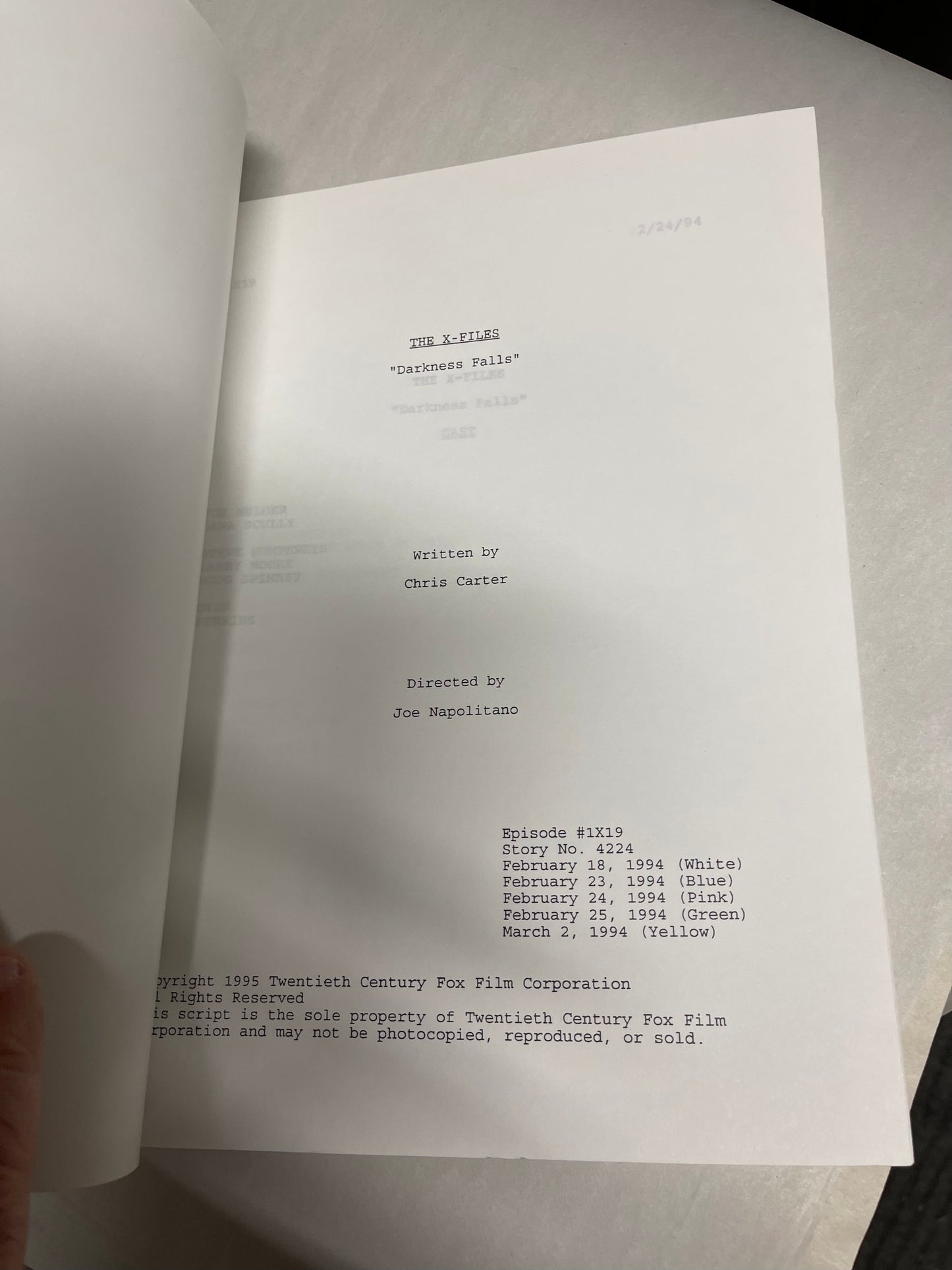 X-Files TV show Darkness falls rare vintage shooting script