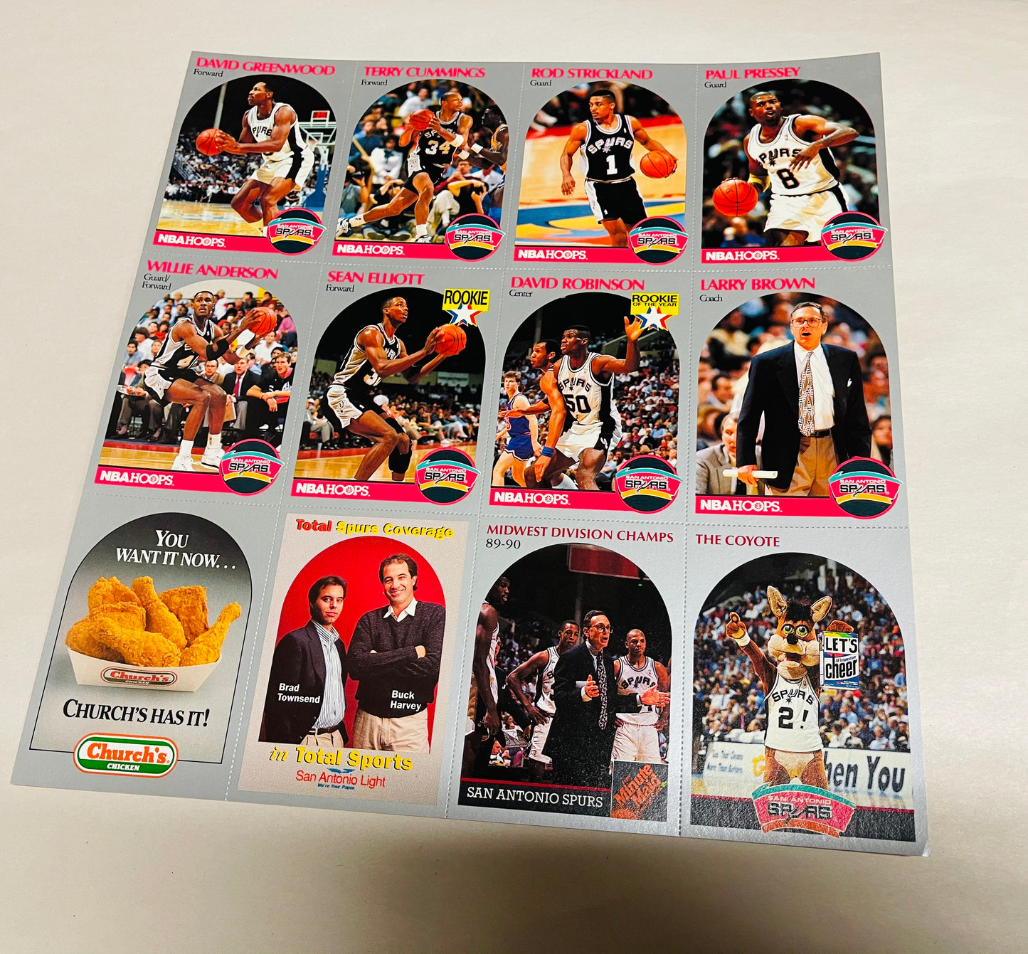 David Robinson Rookie Hoops basketball Church’s Chicken uncut cards sheet