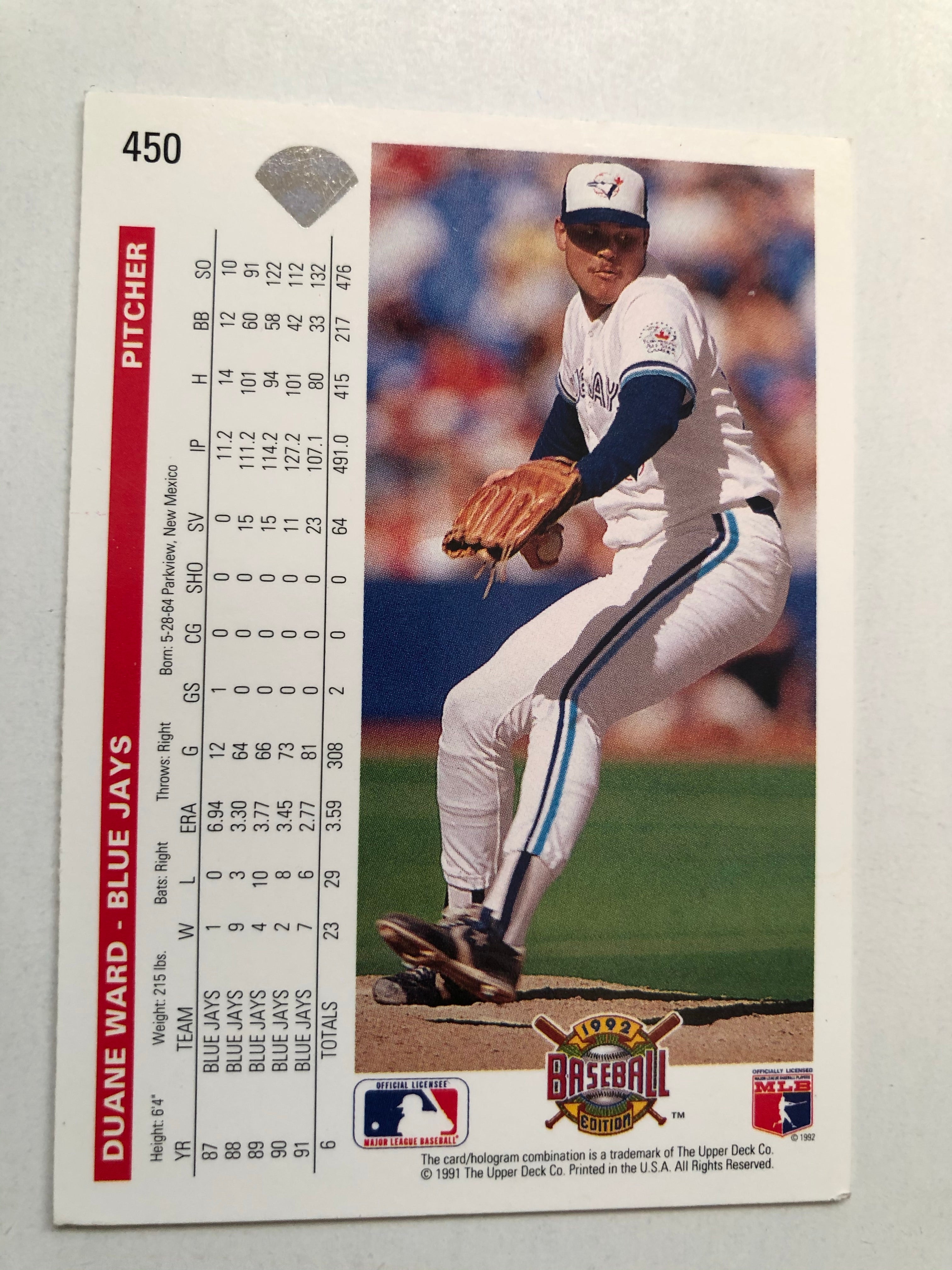 Toronto Blue Jays Duane Ward autograph baseball card with COA