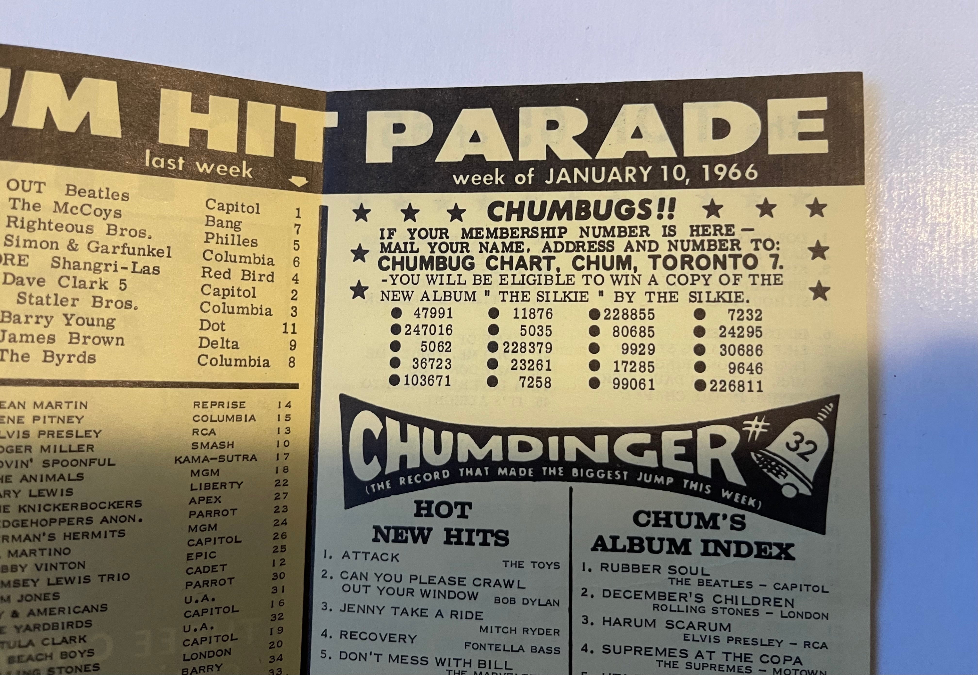 Beatles Chum Chart rare flyer 1966