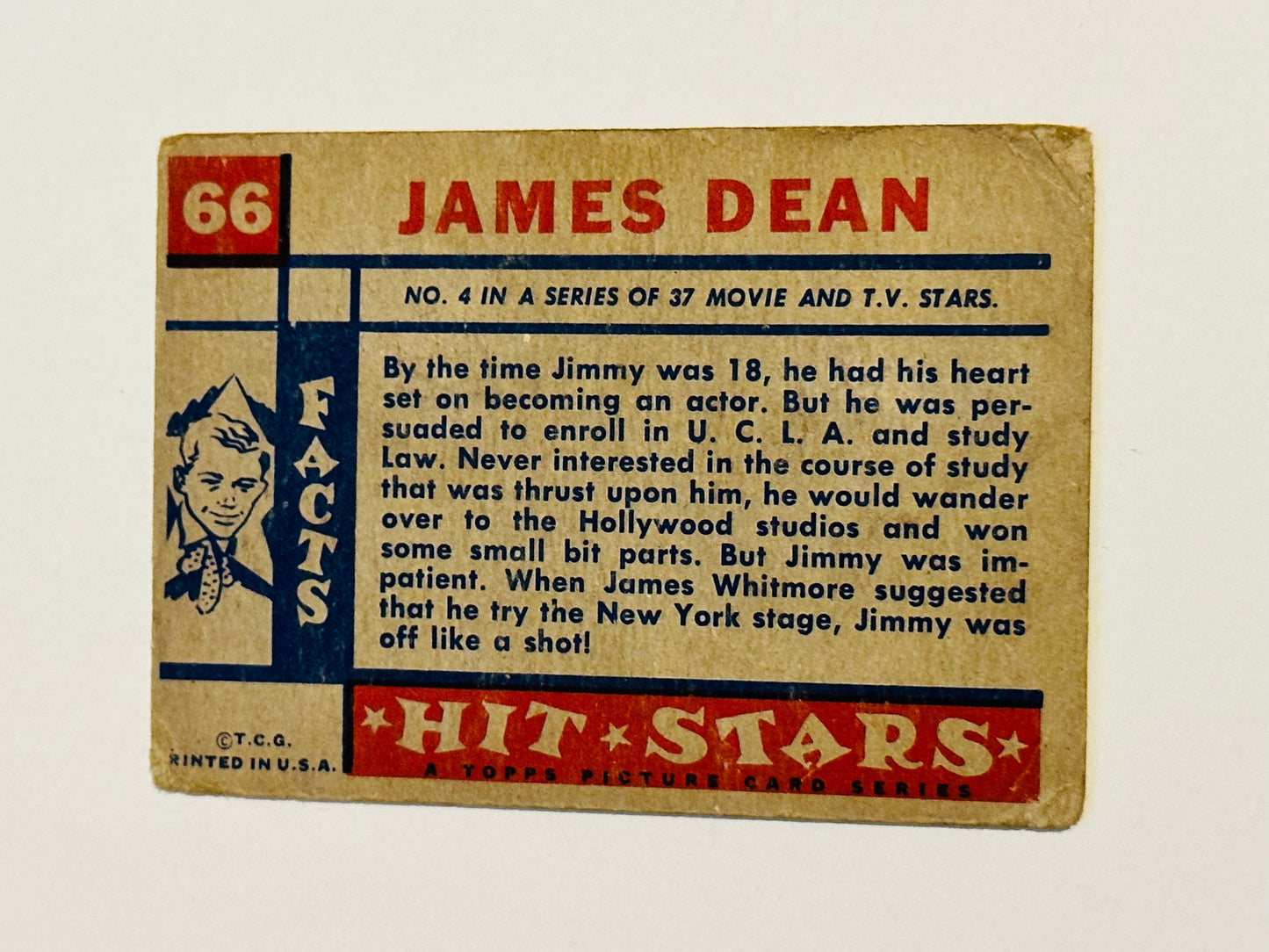 James Dean movie star Topps Hit Stars card 1957