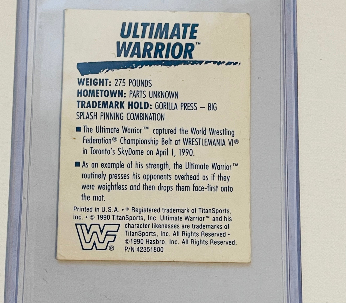 Wrestling Hasbro Ultimate Warrior rare titan rookie card 1990