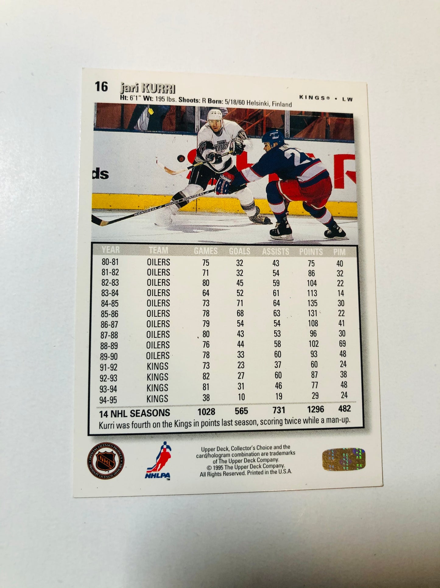 Jari Kurri LA Kings signed hockey card with COA