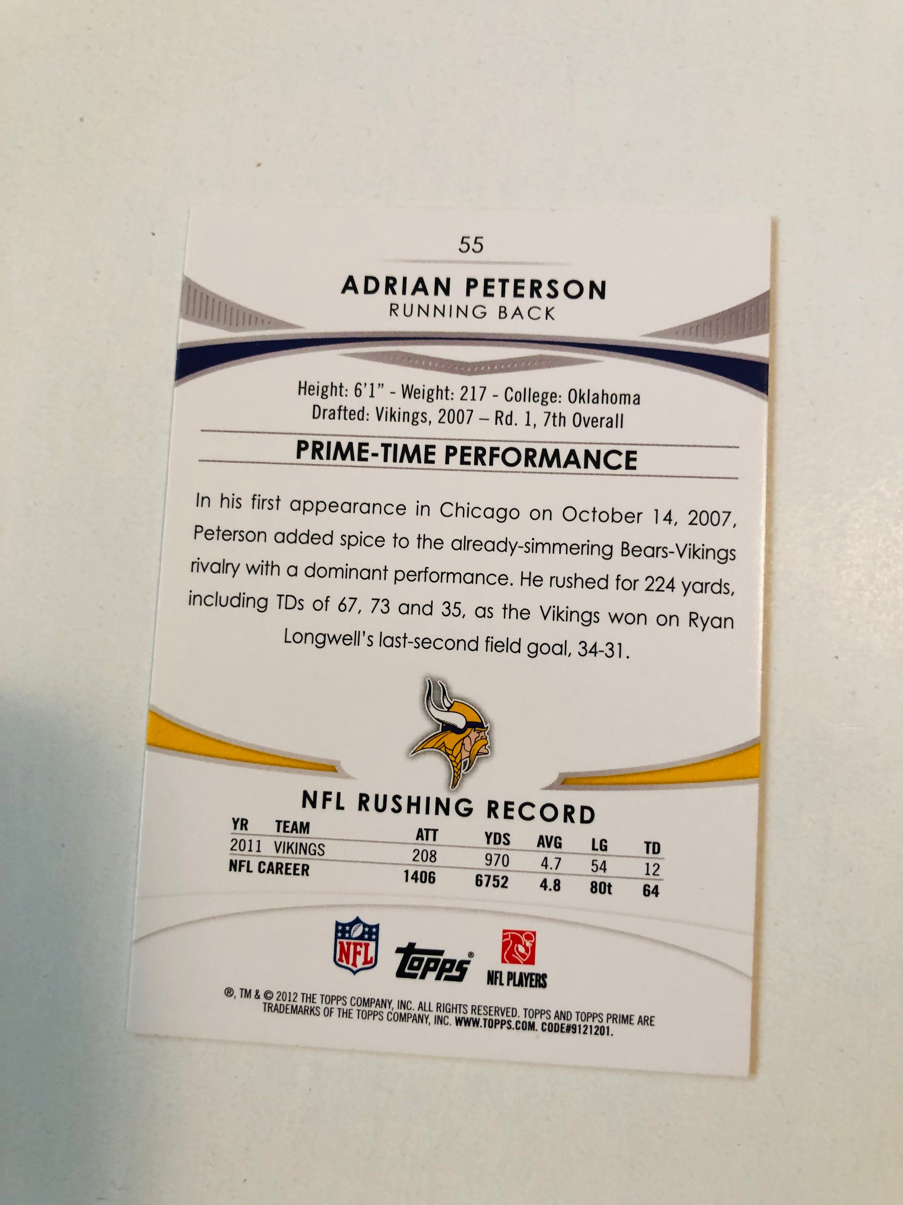 Adrian Peterson rare signed football card with COA